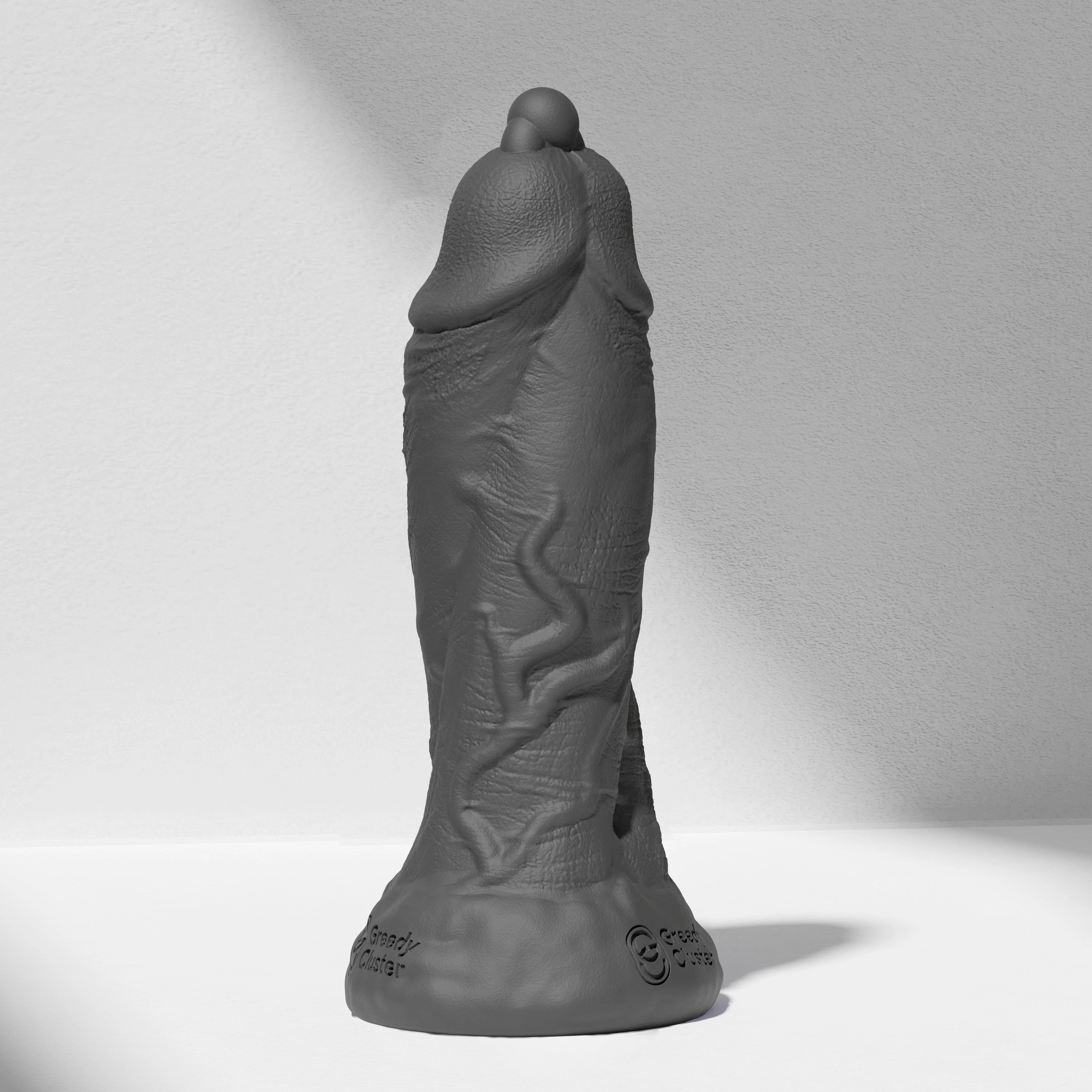 GreedyCluster D.P. DILDO double-ended silicone dildo with PA ring in Charcoal