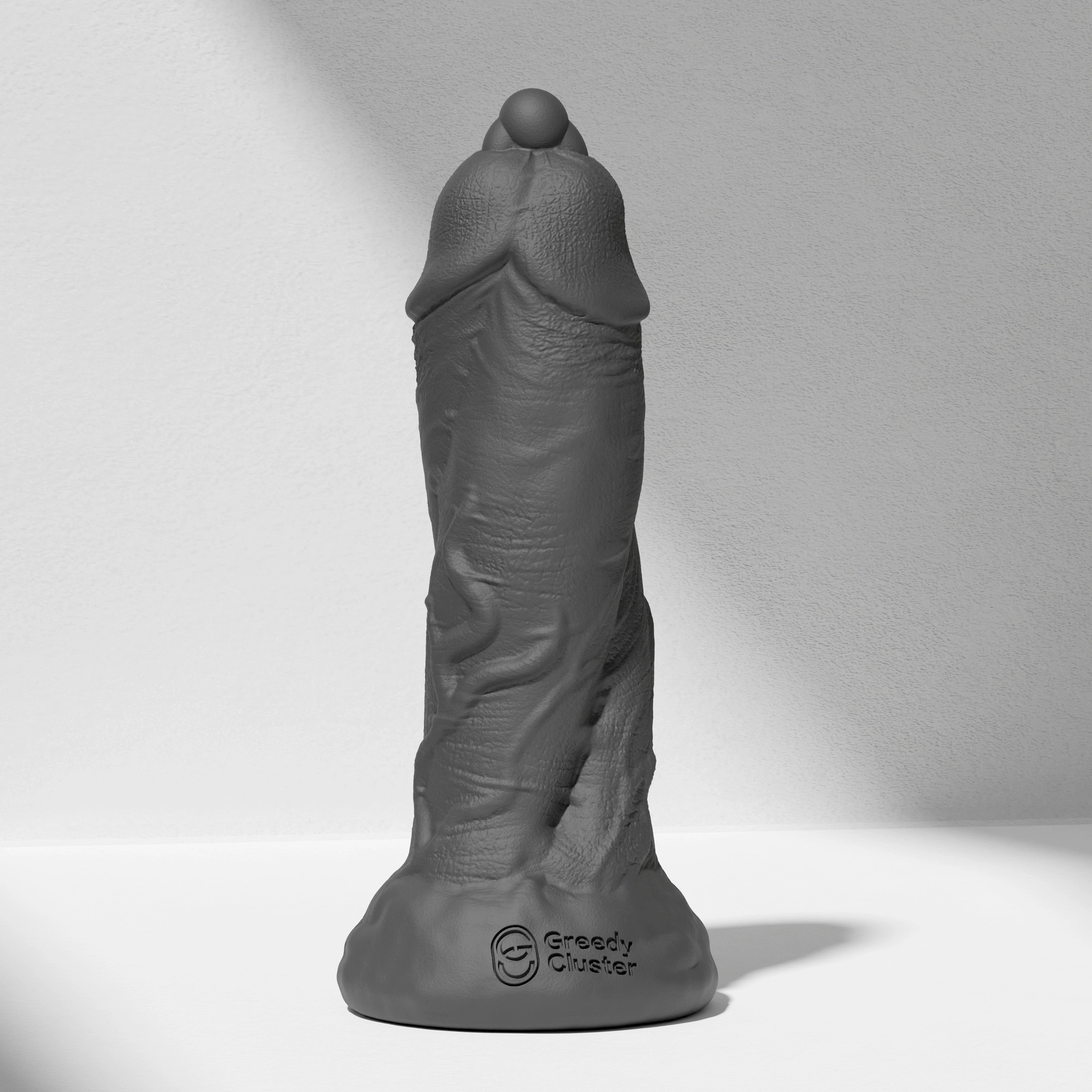 GreedyCluster D.P. DILDO double-ended silicone dildo with PA ring in Charcoal