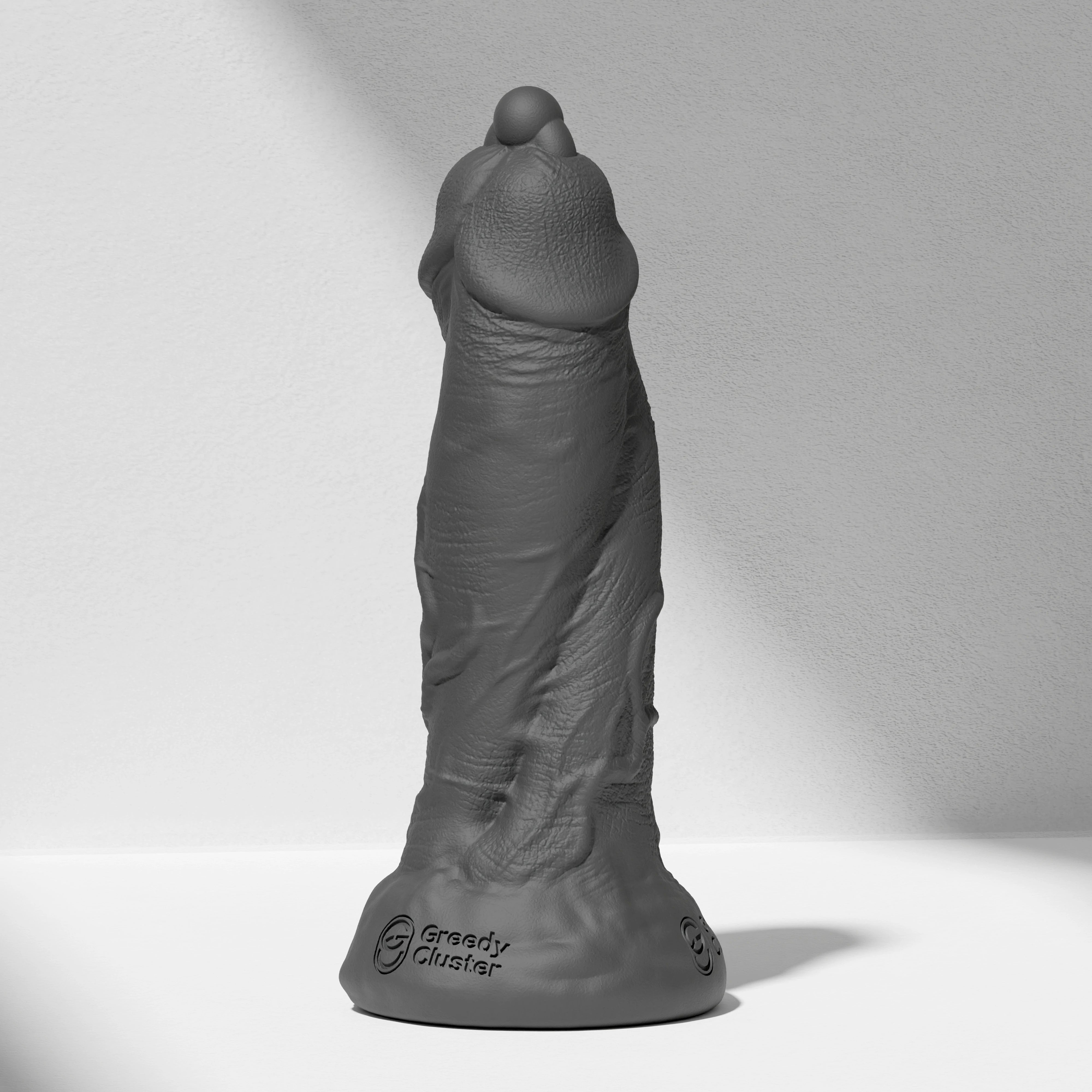 GreedyCluster D.P. DILDO double-ended silicone dildo with PA ring in Charcoal