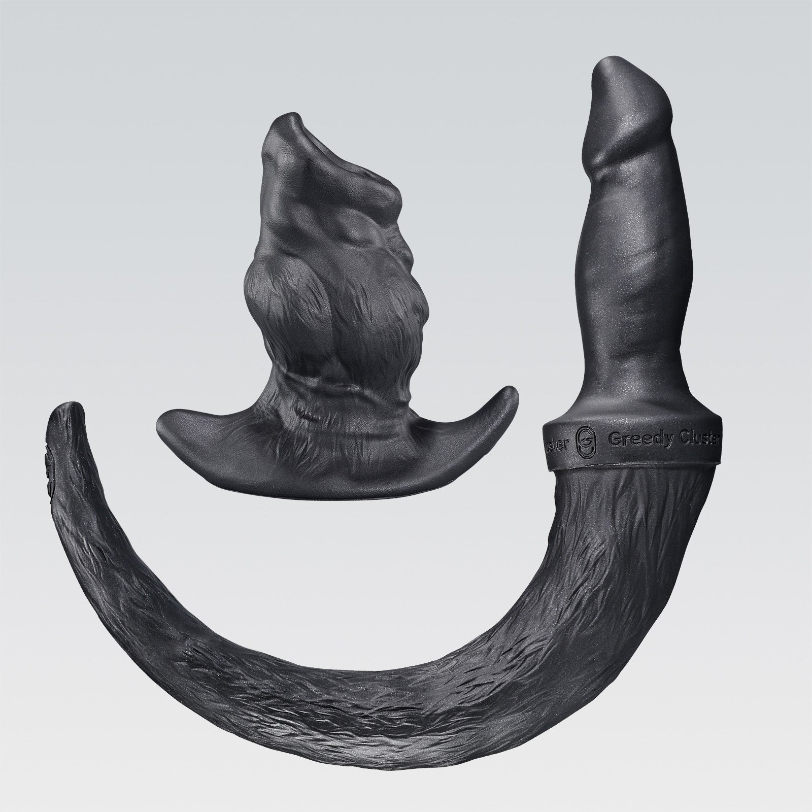 GreedyCluster GREEDYHOLE PUPSET silicone puppy play plug set, Charcoal two-piece design