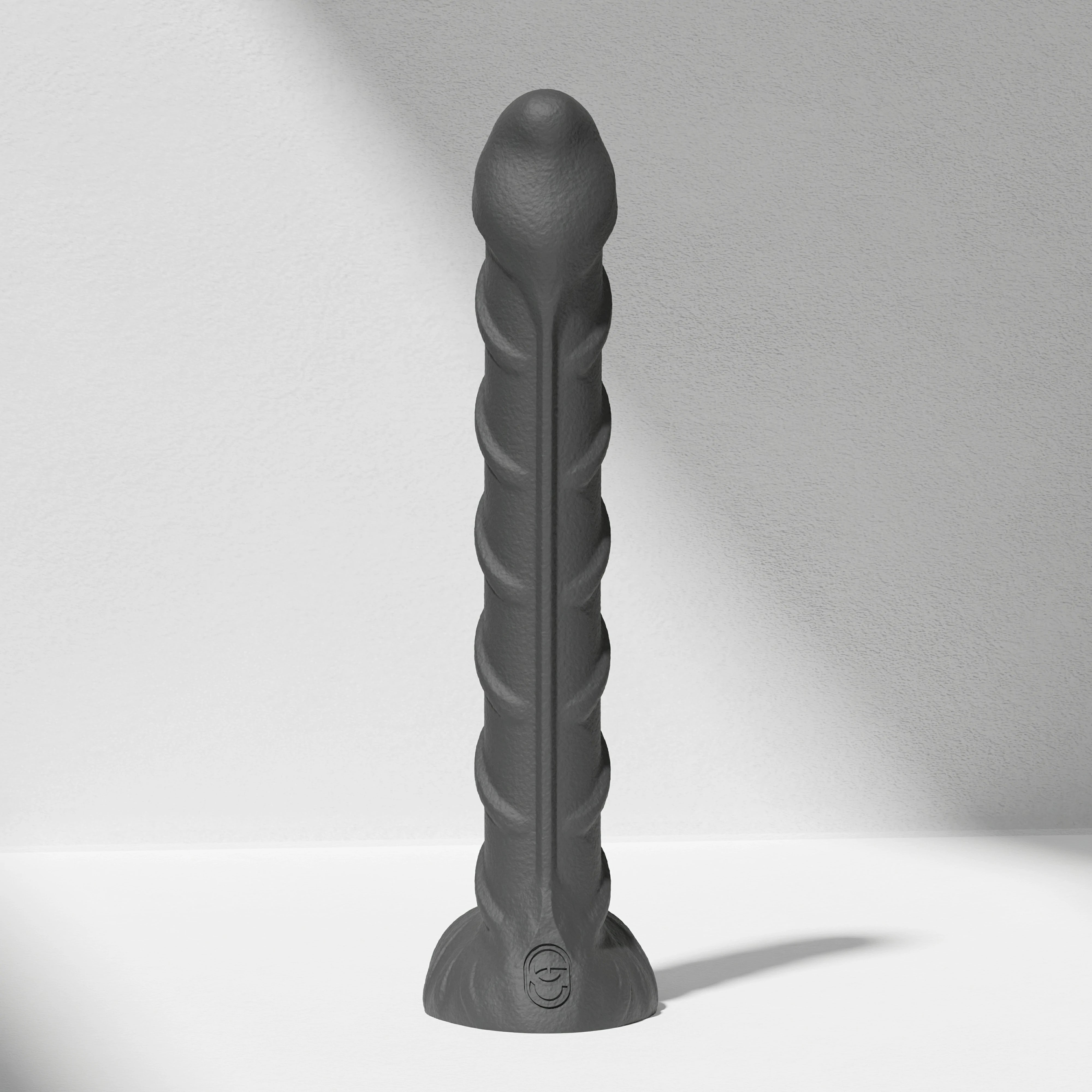 GreedyCluster REBAR DILDO curved steel-wand silicone dildo in Charcoal