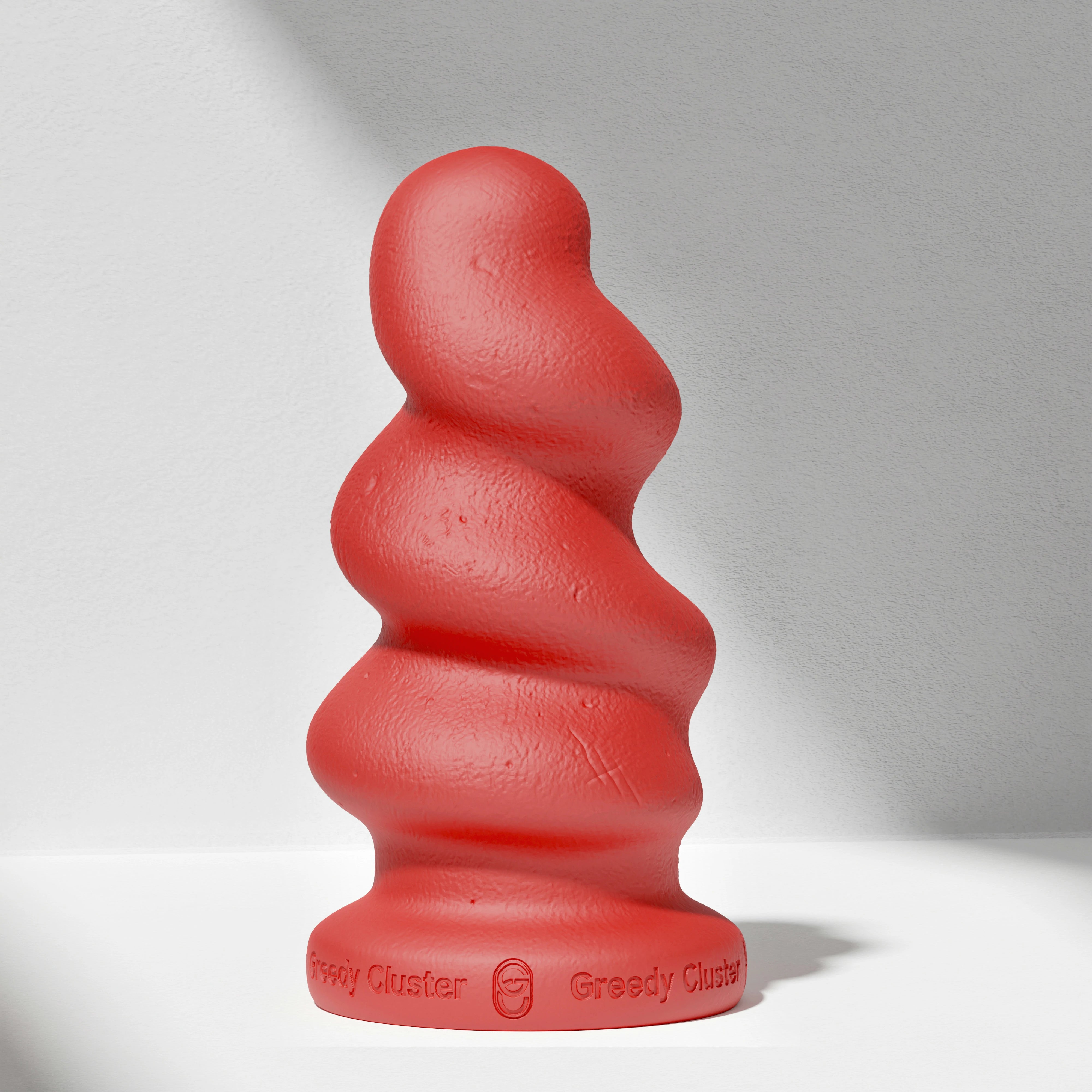 GreedyCluster TORNADO STOPPER spiral silicone butt plug in Scarlett, front view