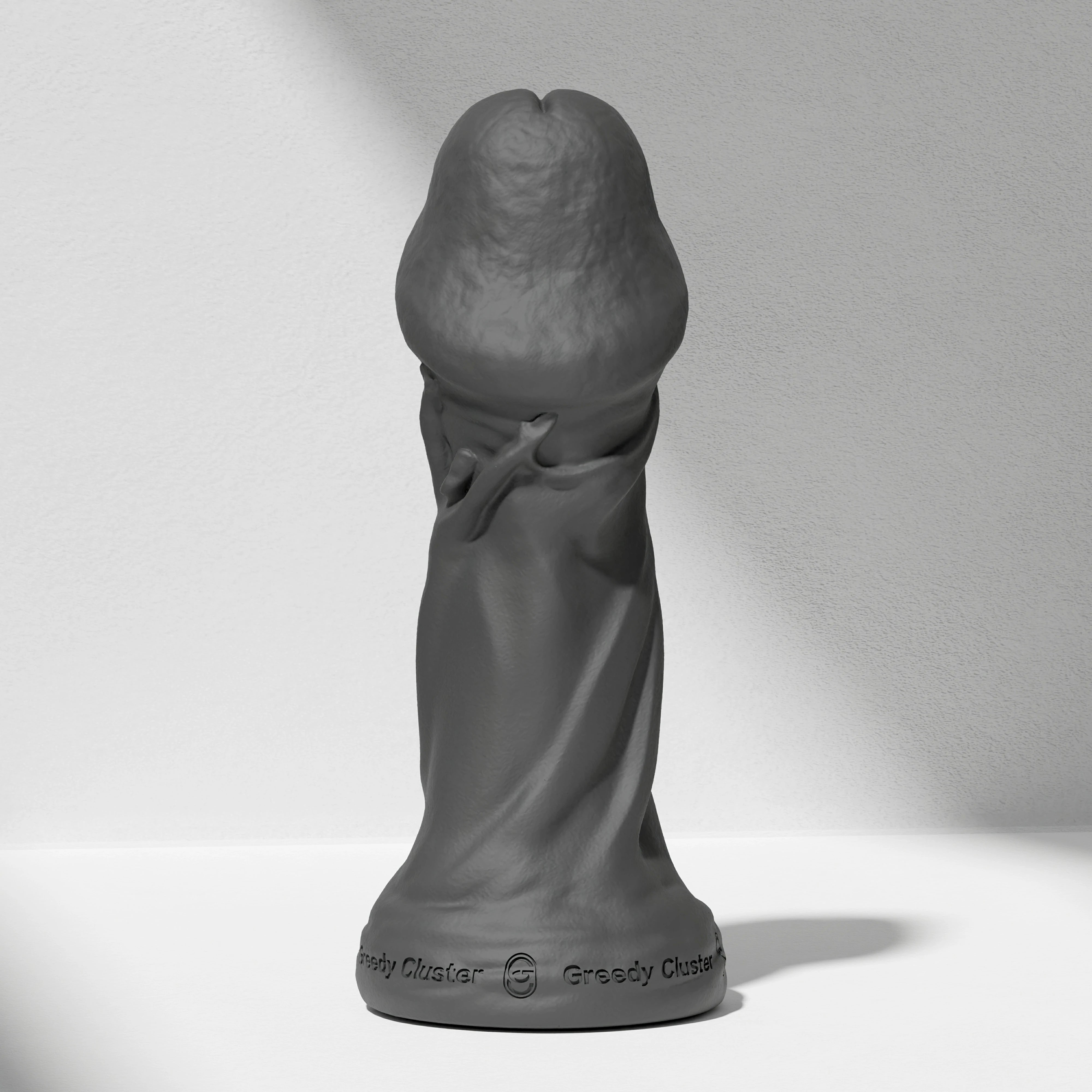 GreedyCluster TROPHY DILDO fantasy silicone dildo, Charcoal black sculpted design