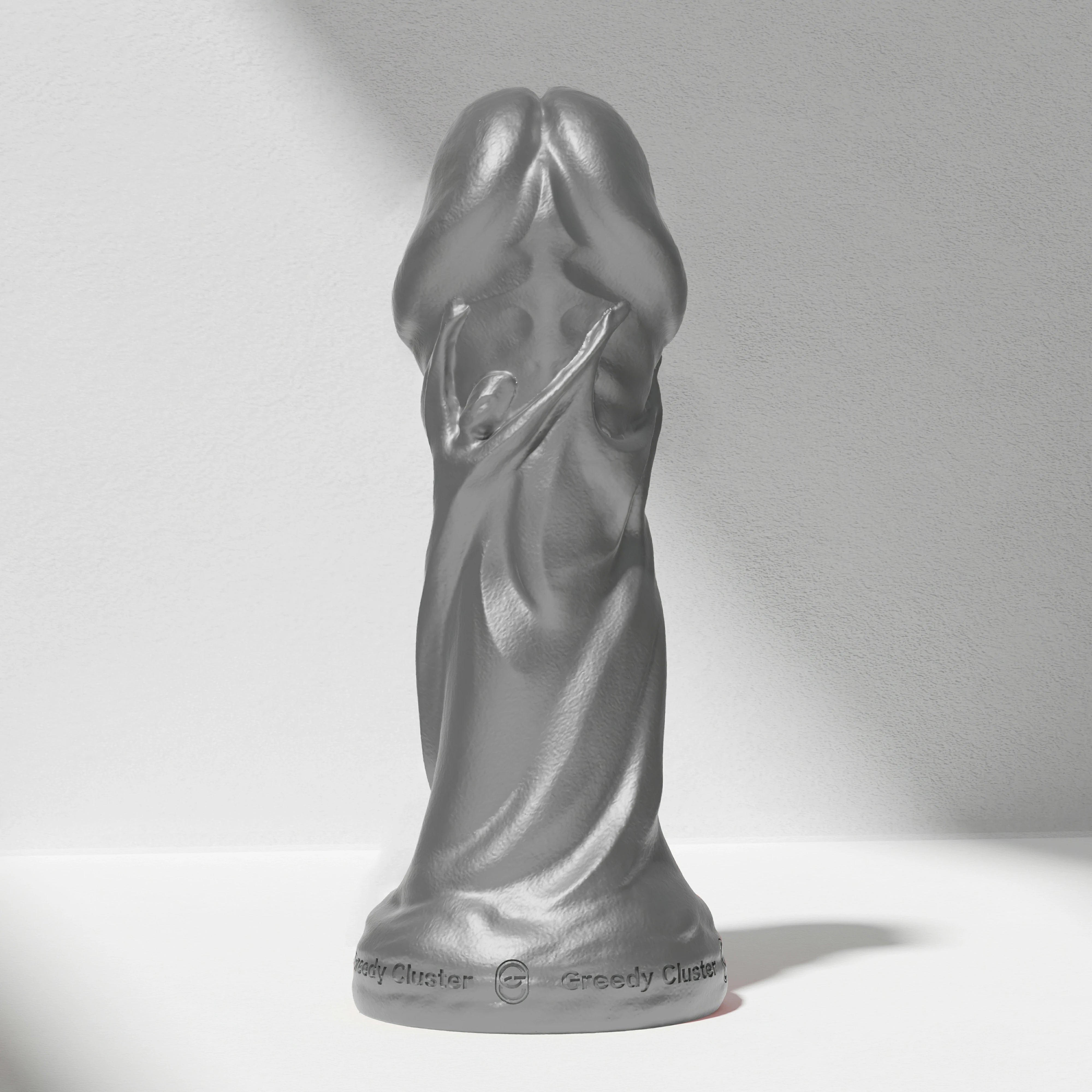 GreedyCluster TROPHY DILDO fantasy silicone dildo, metallic silver sculpted design