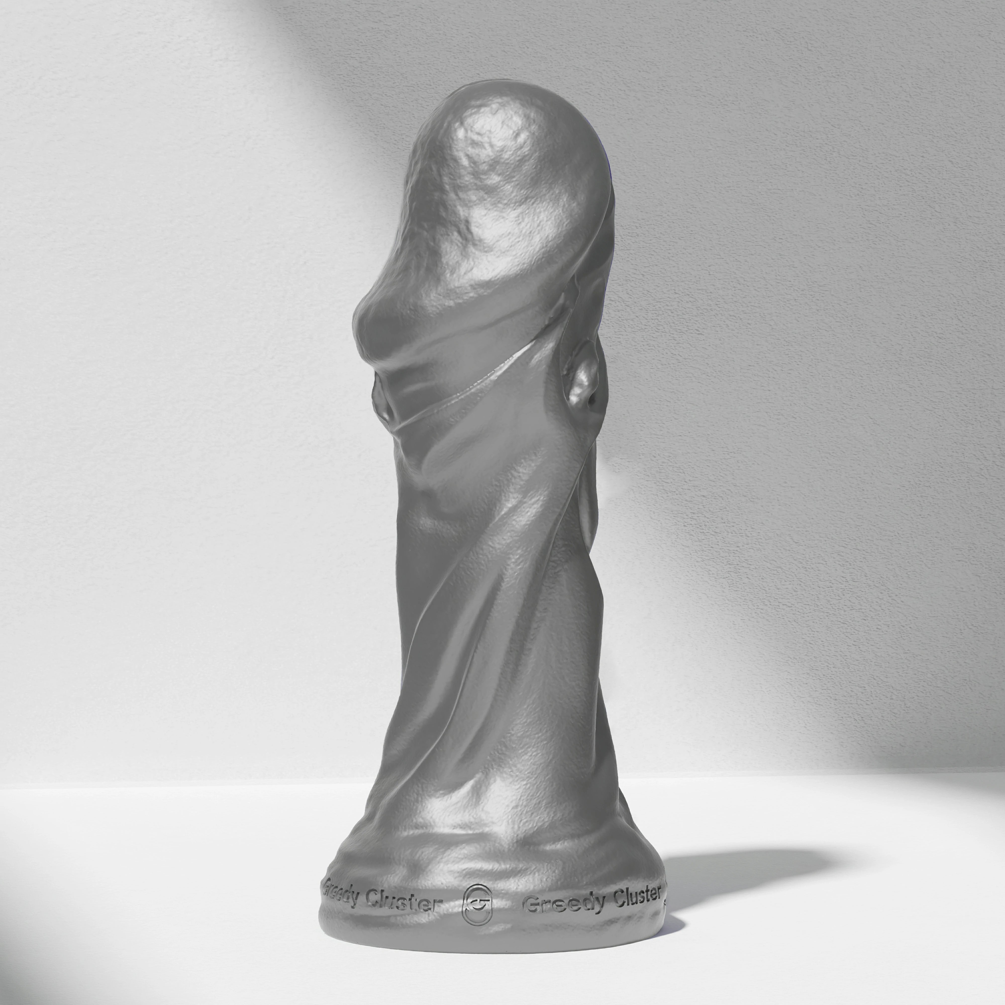 GreedyCluster TROPHY DILDO fantasy silicone dildo, metallic silver sculpted design