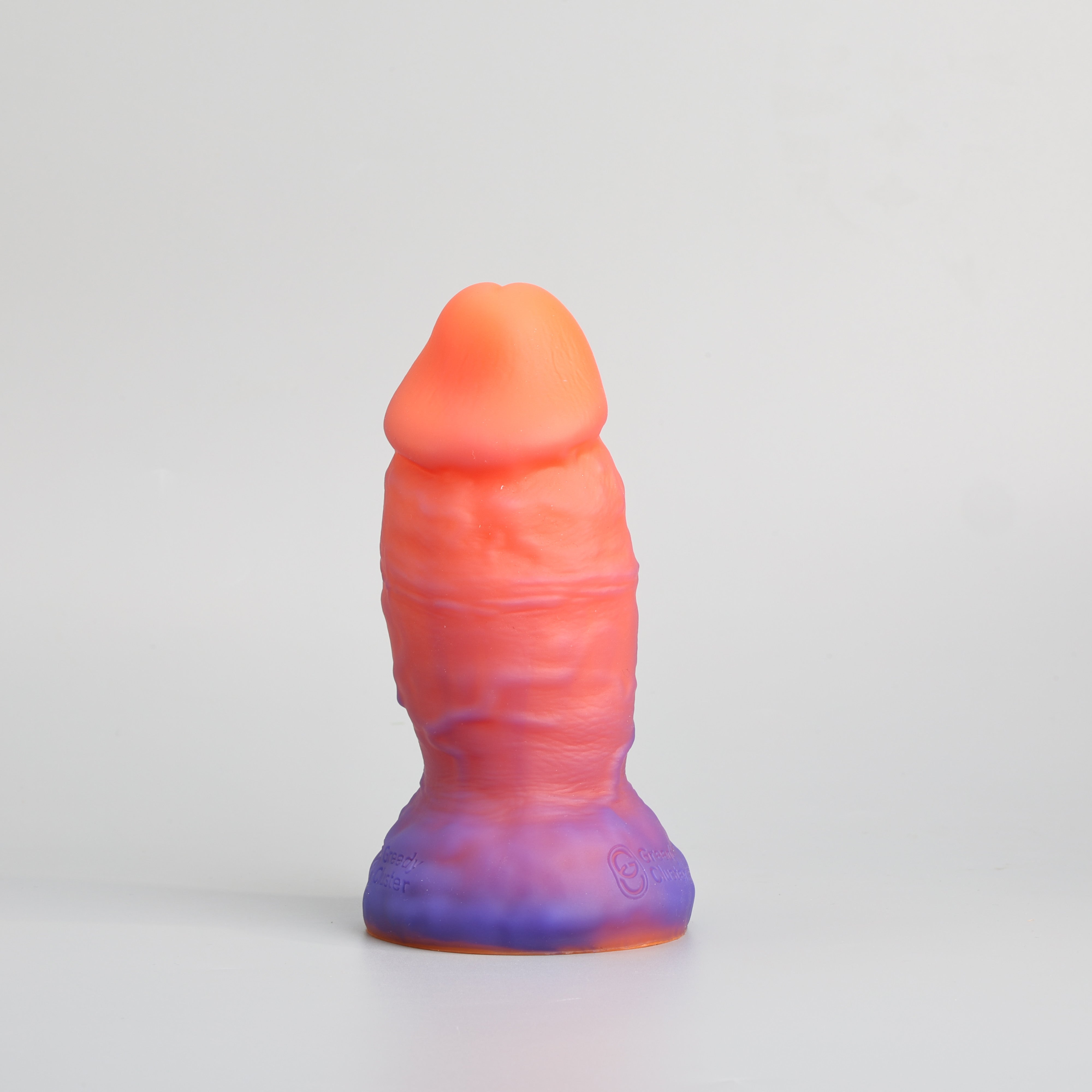 GreedyCluster PHAT thick realistic-feel dildo in blue and orange colorway