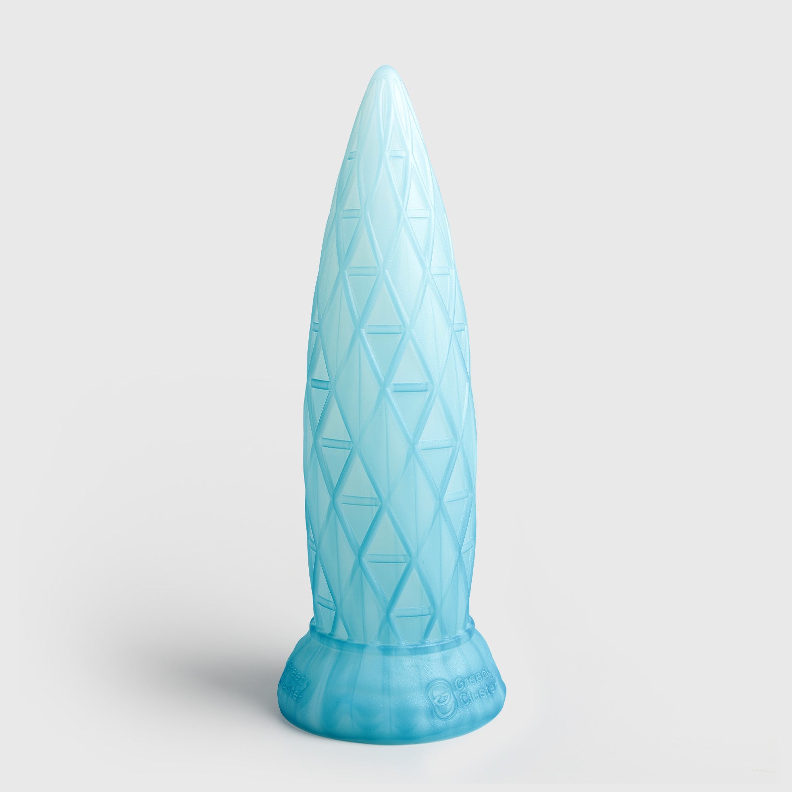 GreedyCluster ASSCRAPER textured platinum silicone dildo with diamond lattice