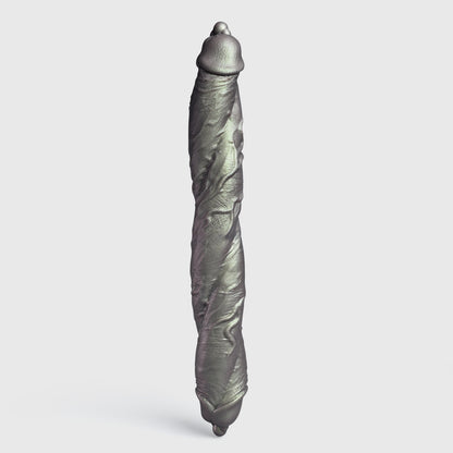 GreedyCluster DP TWIN twin-ended silicone dildo, Rust finish
