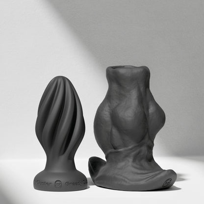 GreedyCluster GREEDYHOLE COMBO SET hollow silicone butt plug set in Charcoal