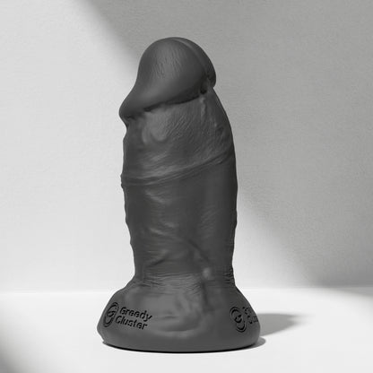 GreedyCluster PHAT thick silicone dildo for anal width training in Charcoal