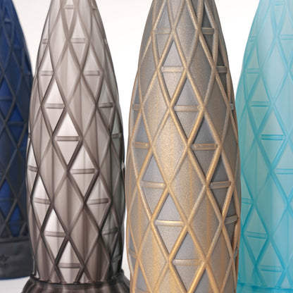 GreedyCluster ASSCRAPER silicone dildo color lineup with geometric diamond lattice detail