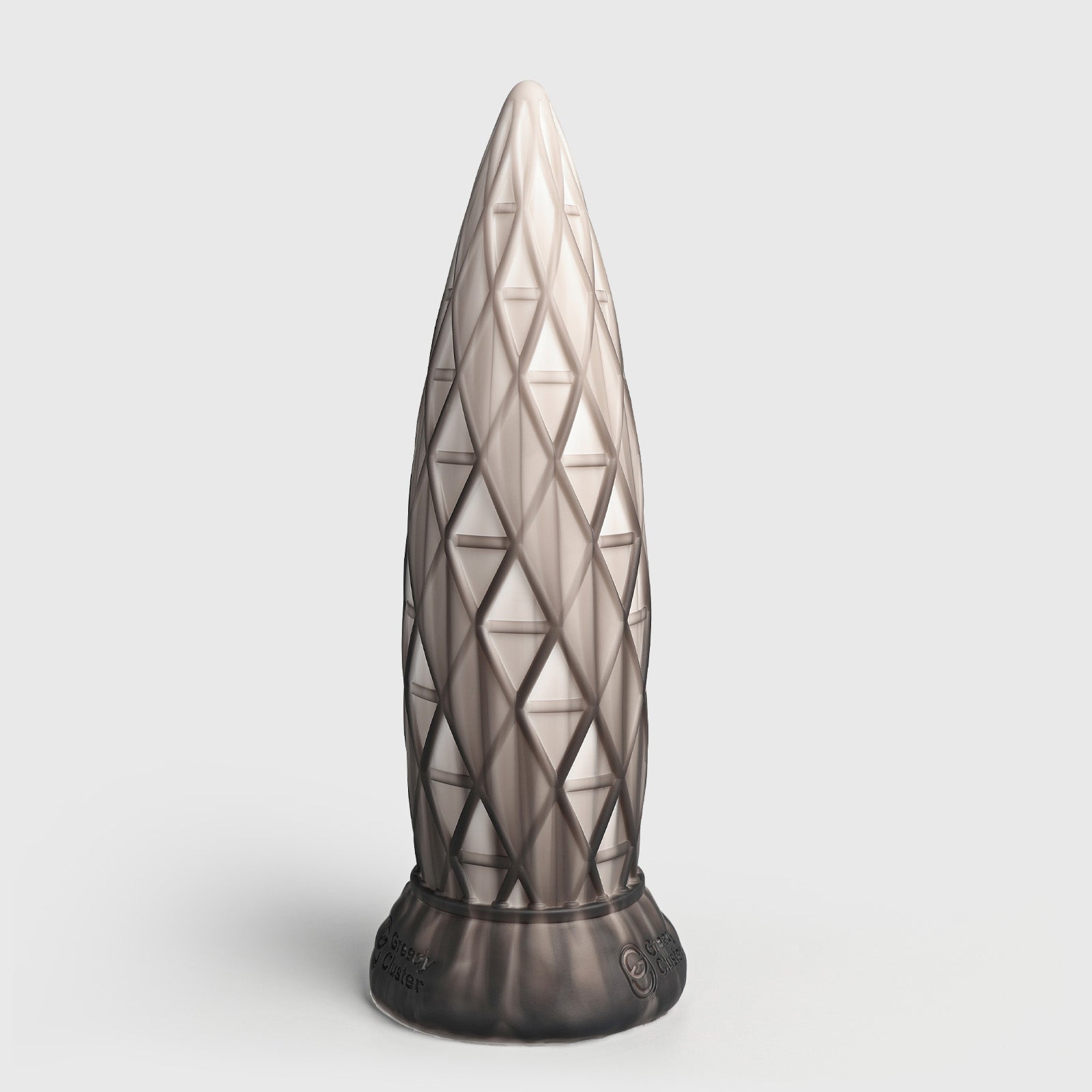 GreedyCluster ASSCRAPER textured silicone dildo in Titanium with geometric diamond lattice
