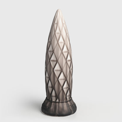 GreedyCluster ASSCRAPER textured silicone dildo in Titanium with geometric diamond lattice