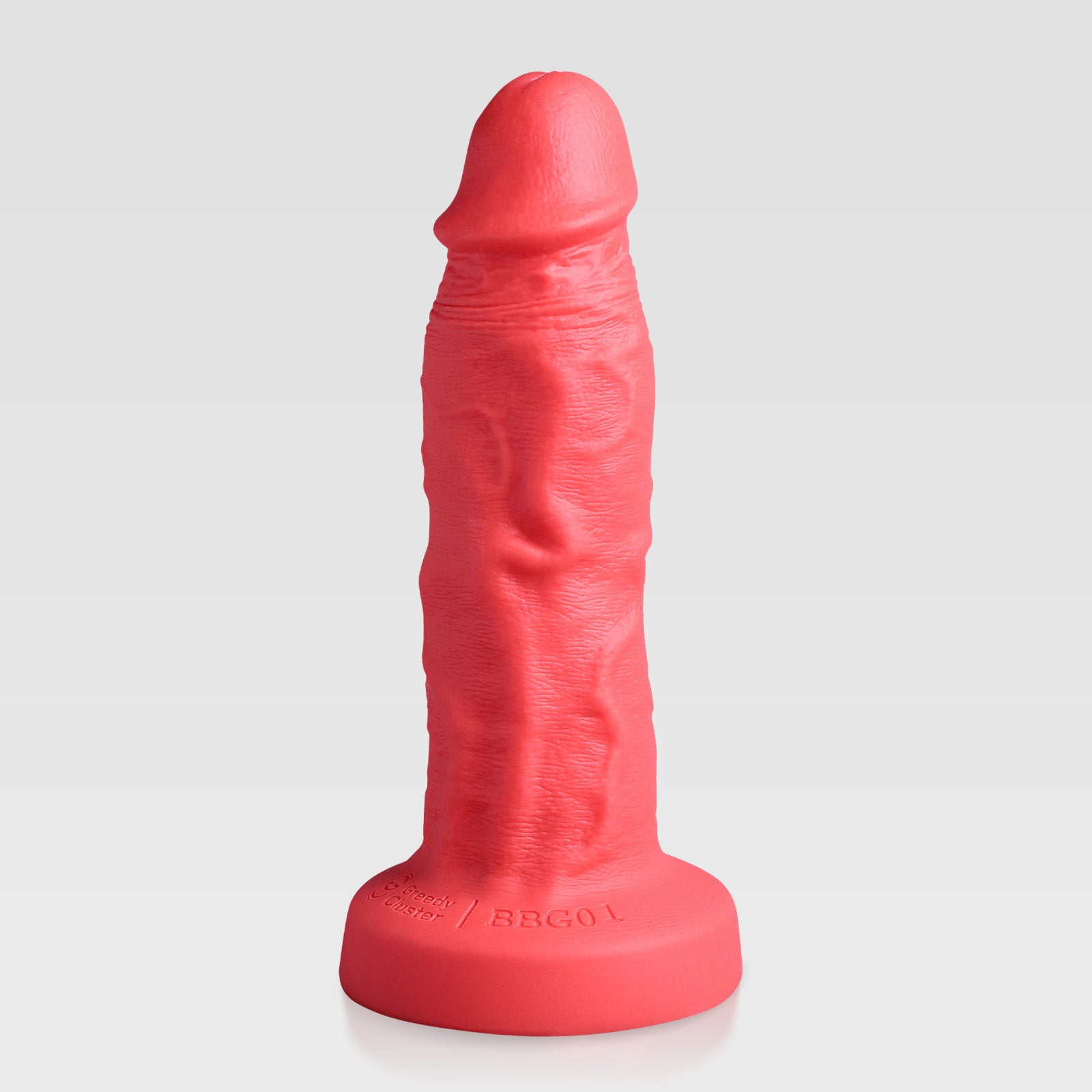 GreedyCluster BBG001 VICTOR thick silicone dildo in Scarlett with vascular texture and suction base