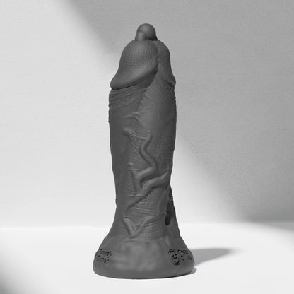 GreedyCluster D.P. DILDO double-ended silicone dildo with PA ring in Charcoal