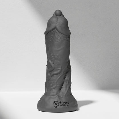 GreedyCluster D.P. DILDO double-ended silicone dildo with PA ring in Charcoal