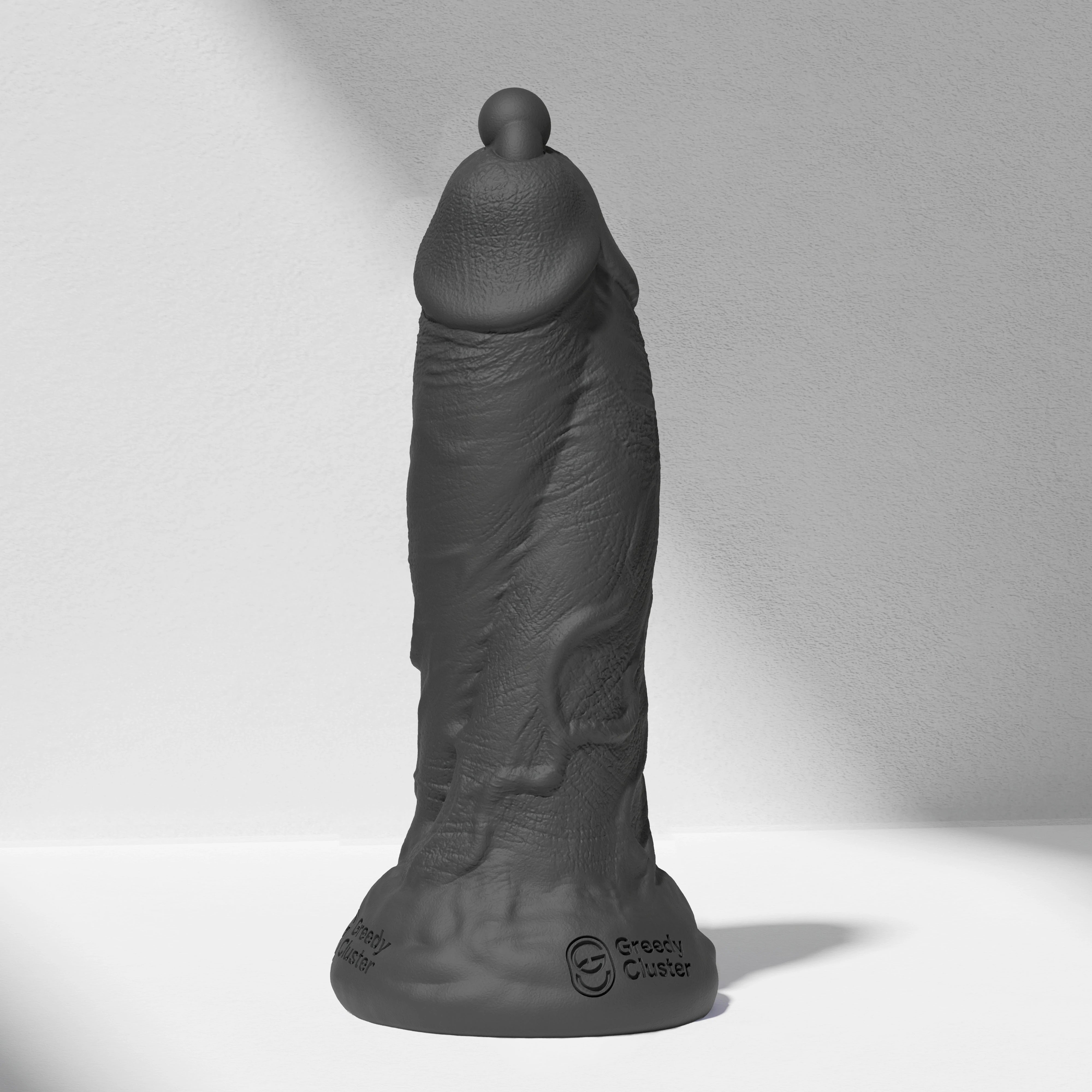 GreedyCluster D.P. DILDO double-ended silicone dildo with PA ring in Charcoal