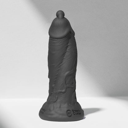 GreedyCluster D.P. DILDO double-ended silicone dildo with PA ring in Charcoal