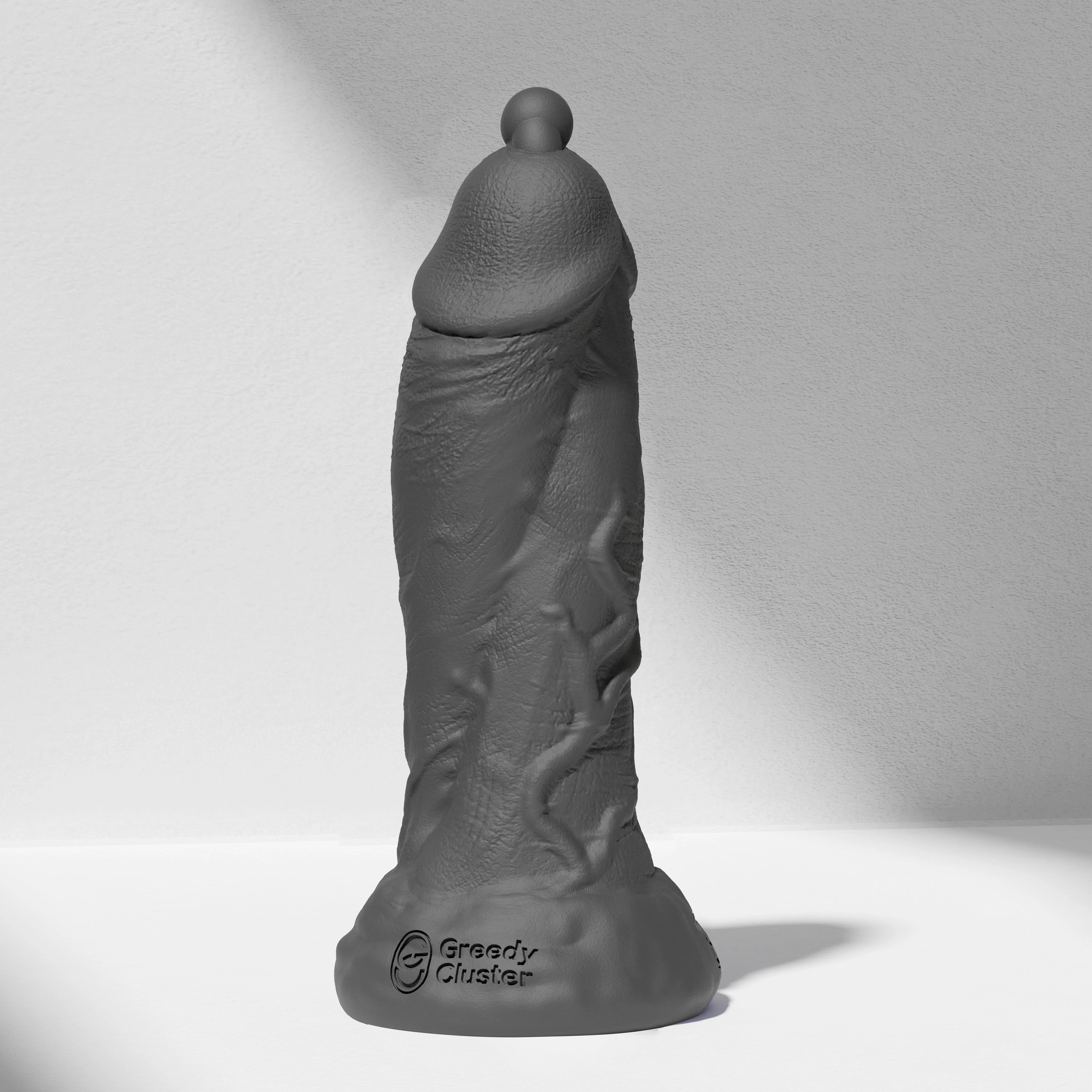 GreedyCluster D.P. DILDO double-ended silicone dildo with PA ring in Charcoal