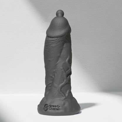 GreedyCluster D.P. DILDO double-ended silicone dildo with PA ring in Charcoal