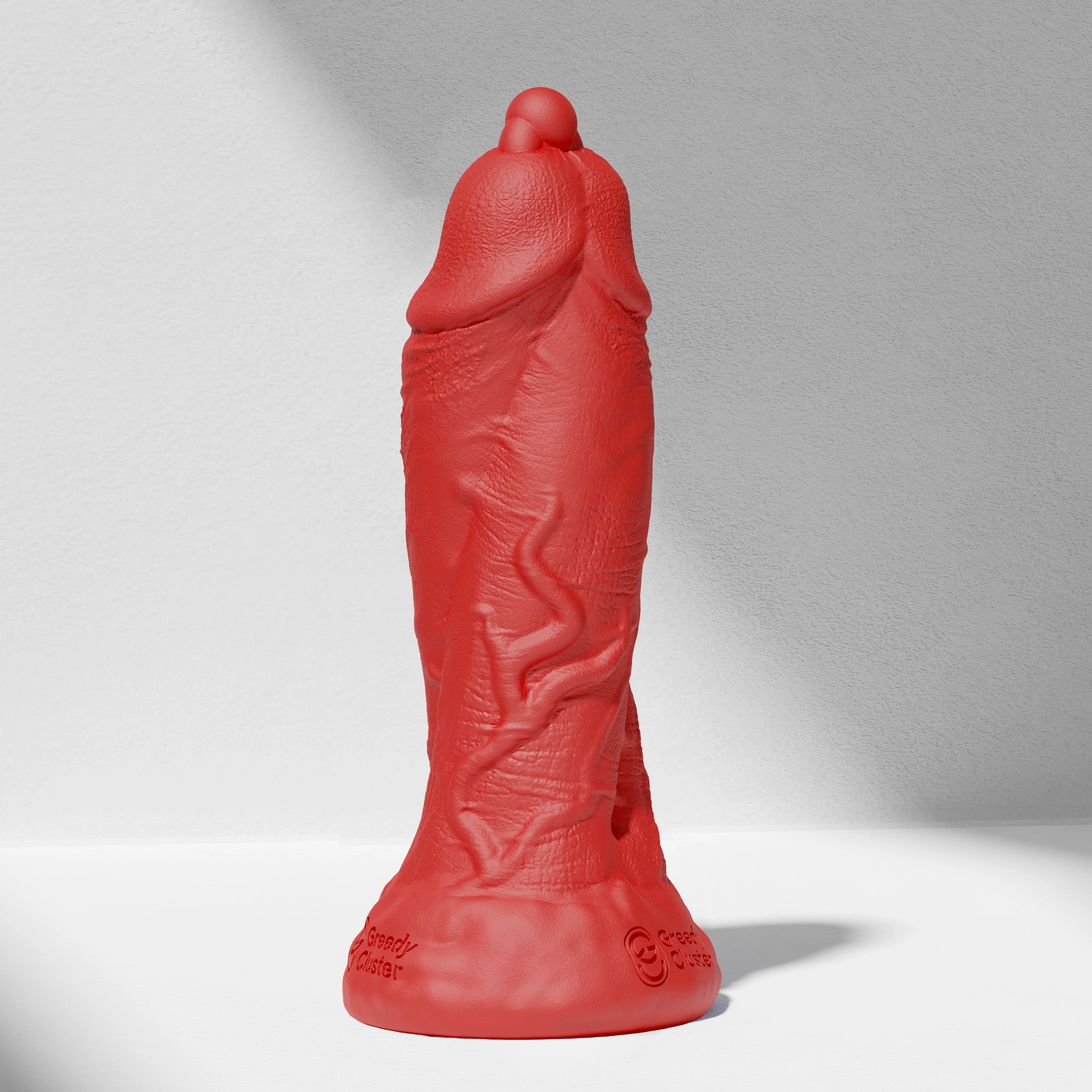 GreedyCluster D.P. DILDO double-ended silicone dildo with PA ring in Scarlett