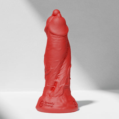 GreedyCluster D.P. DILDO double-ended silicone dildo with PA ring in Scarlett