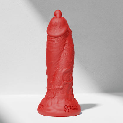 GreedyCluster D.P. DILDO double-ended silicone dildo with PA ring in Scarlett