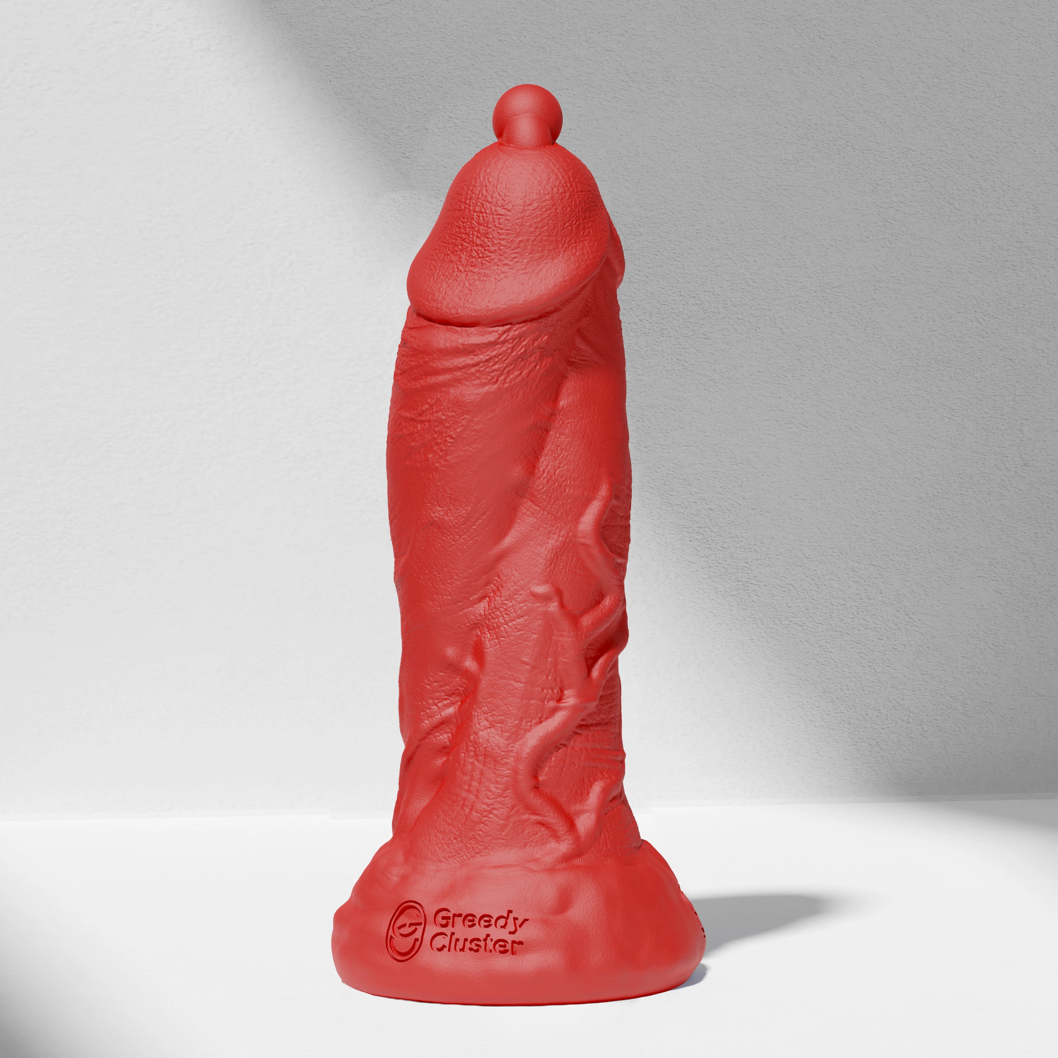 GreedyCluster D.P. DILDO double-ended silicone dildo with PA ring in Scarlett