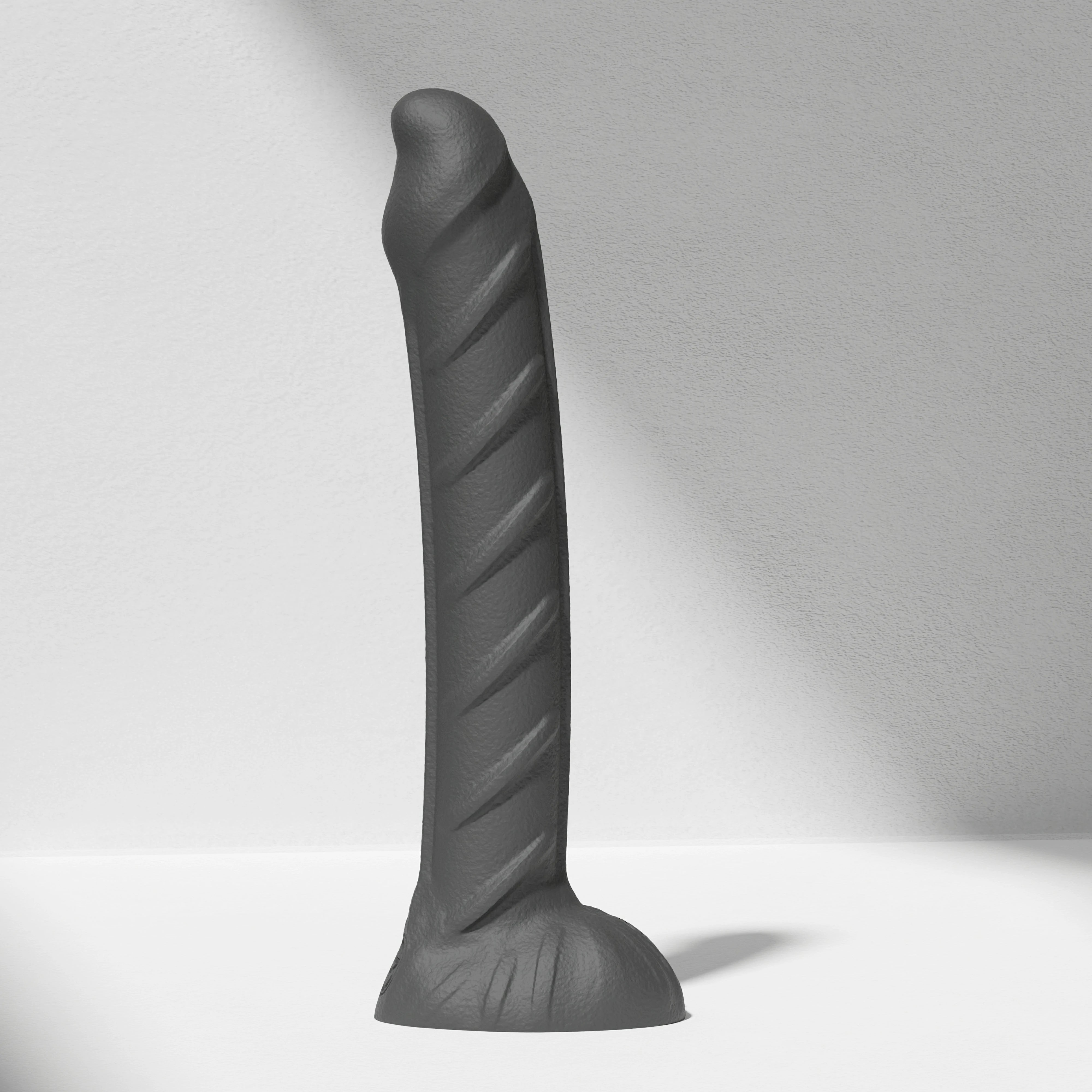 GreedyCluster REBAR DILDO curved steel-wand silicone dildo in Charcoal