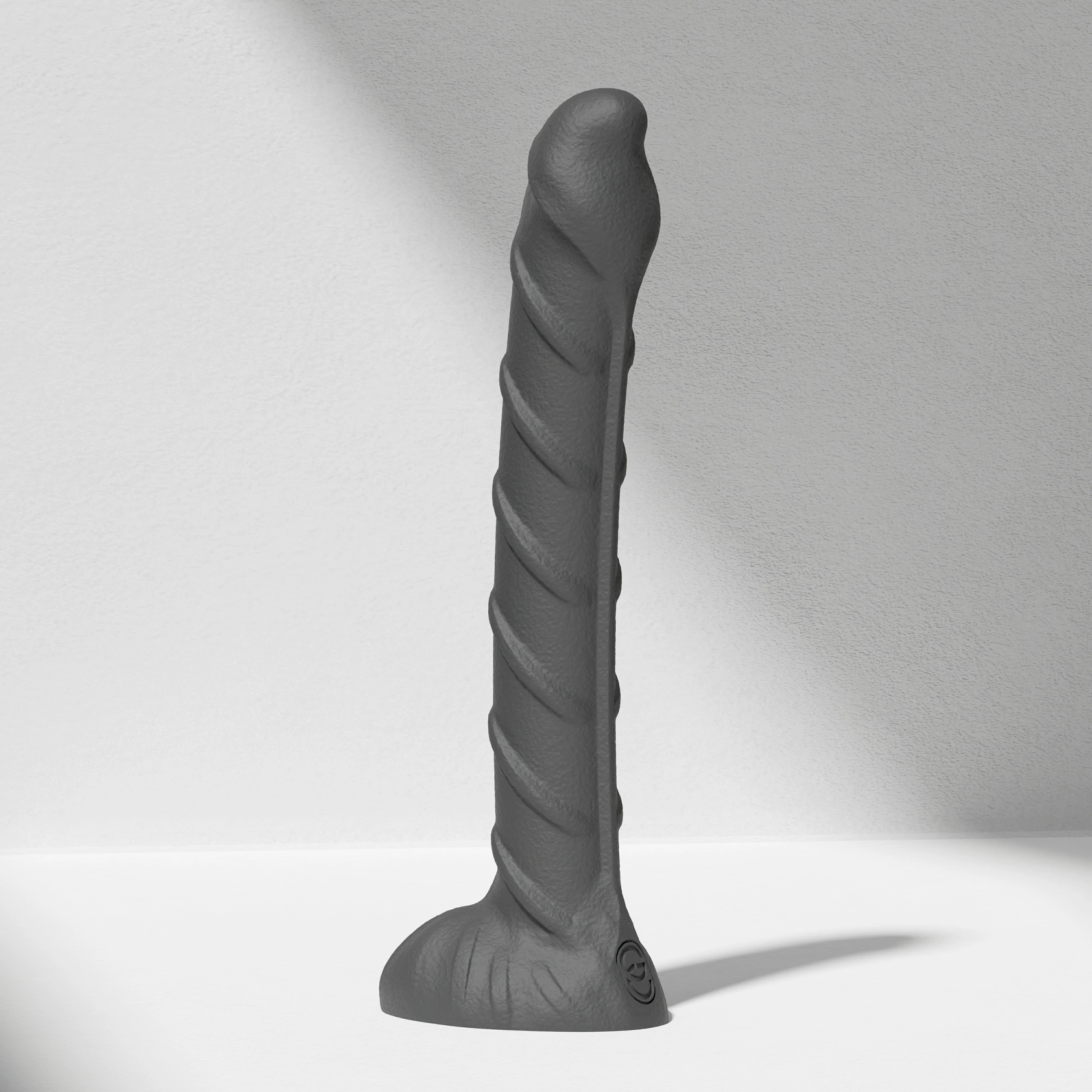 GreedyCluster REBAR DILDO curved steel-wand silicone dildo in Charcoal