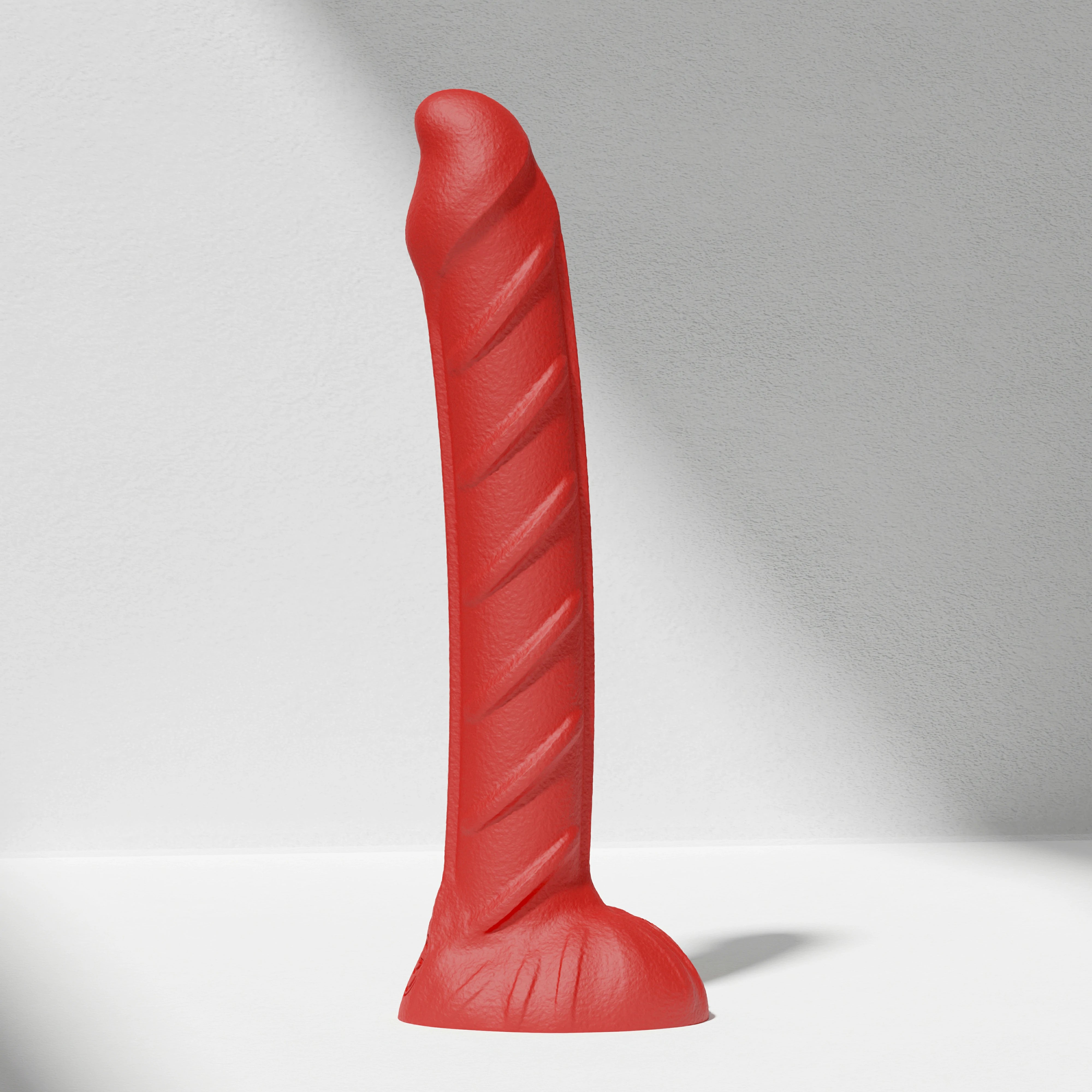 GreedyCluster REBAR DILDO curved steel-wand silicone dildo in Scarlett