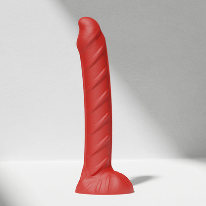 GreedyCluster REBAR DILDO curved steel-wand silicone dildo in Scarlett