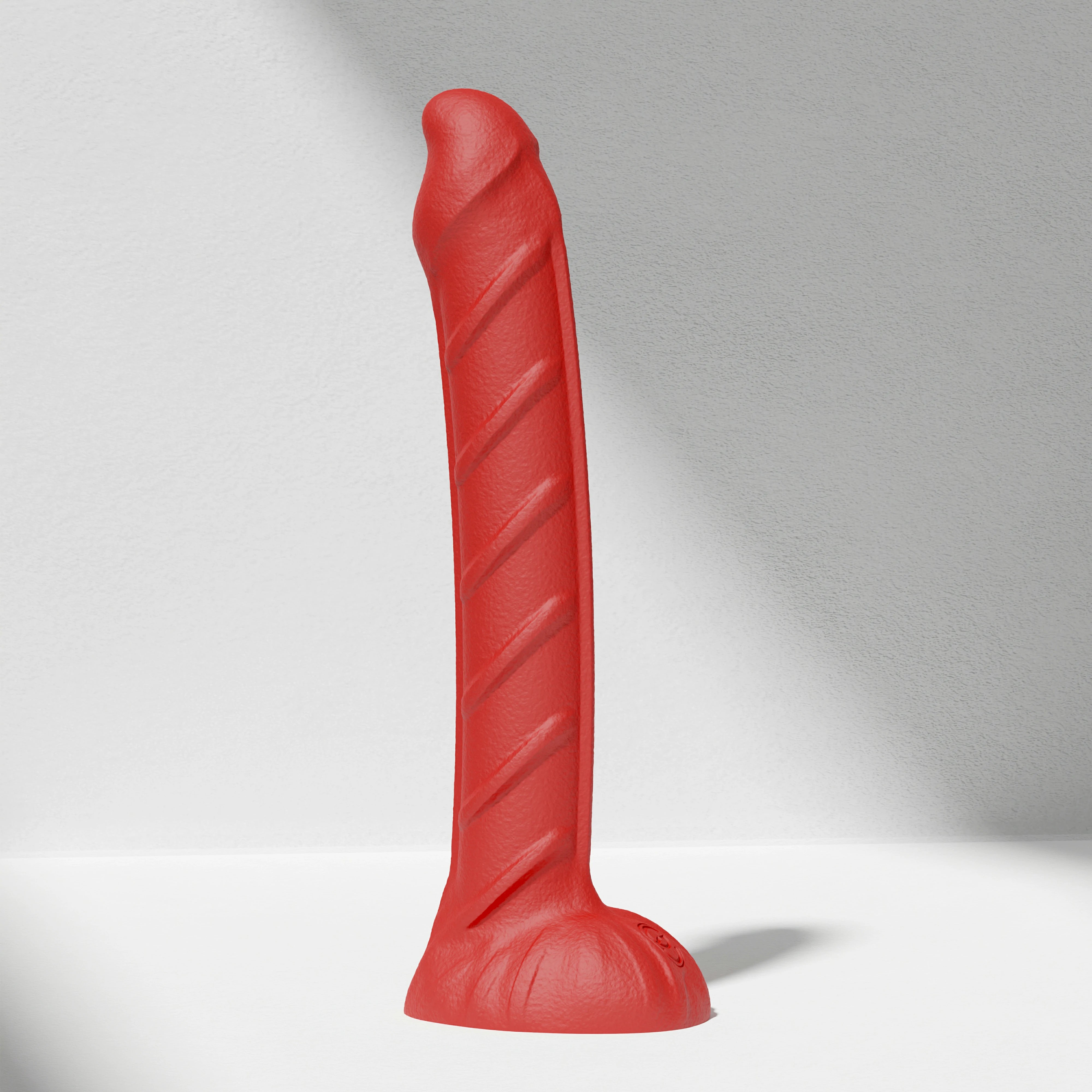 GreedyCluster REBAR DILDO curved steel-wand silicone dildo in Scarlett