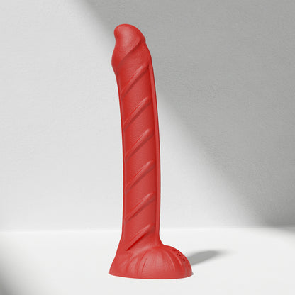 GreedyCluster REBAR DILDO curved steel-wand silicone dildo in Scarlett
