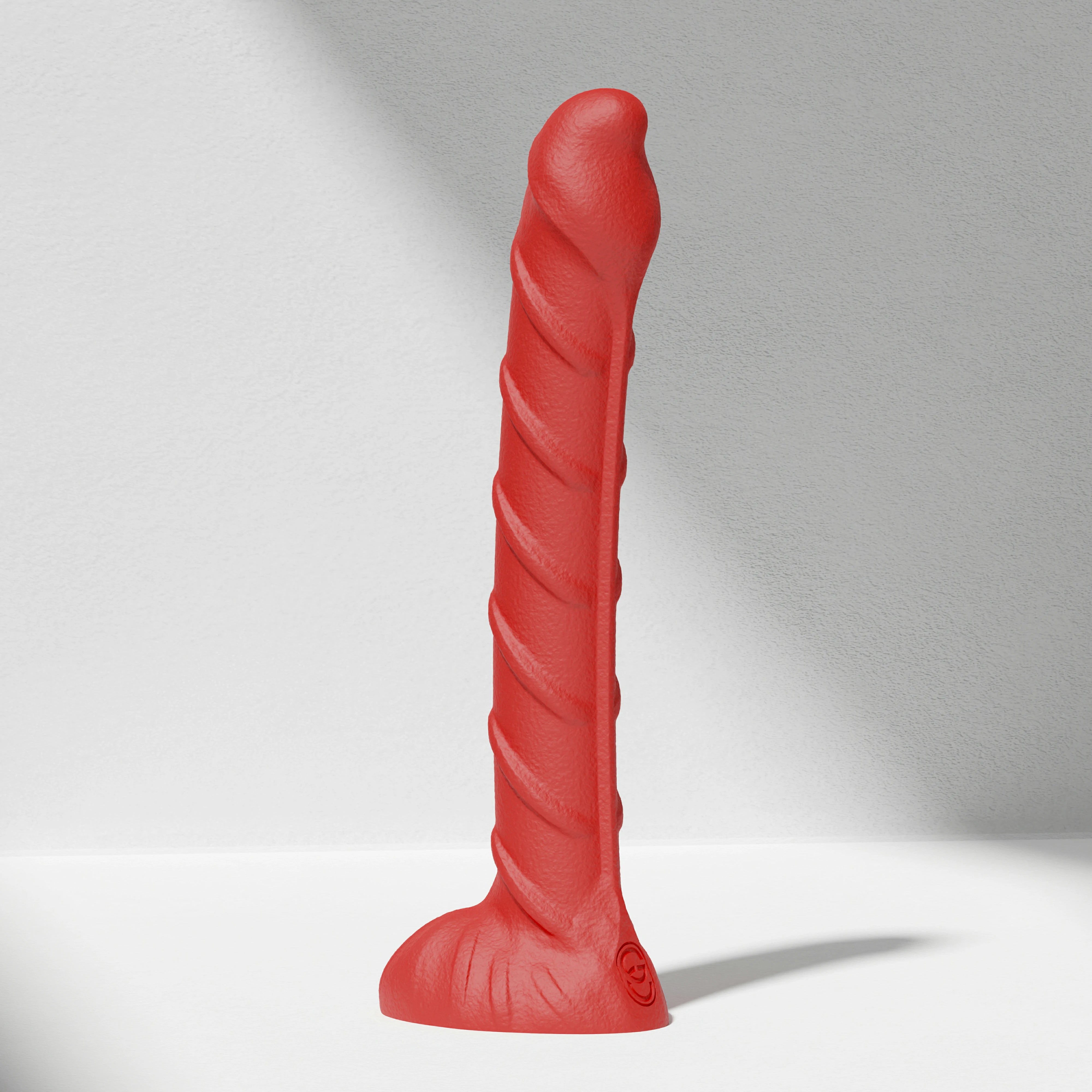 GreedyCluster REBAR DILDO curved steel-wand silicone dildo in Scarlett