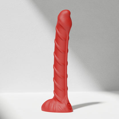 GreedyCluster REBAR DILDO curved steel-wand silicone dildo in Scarlett