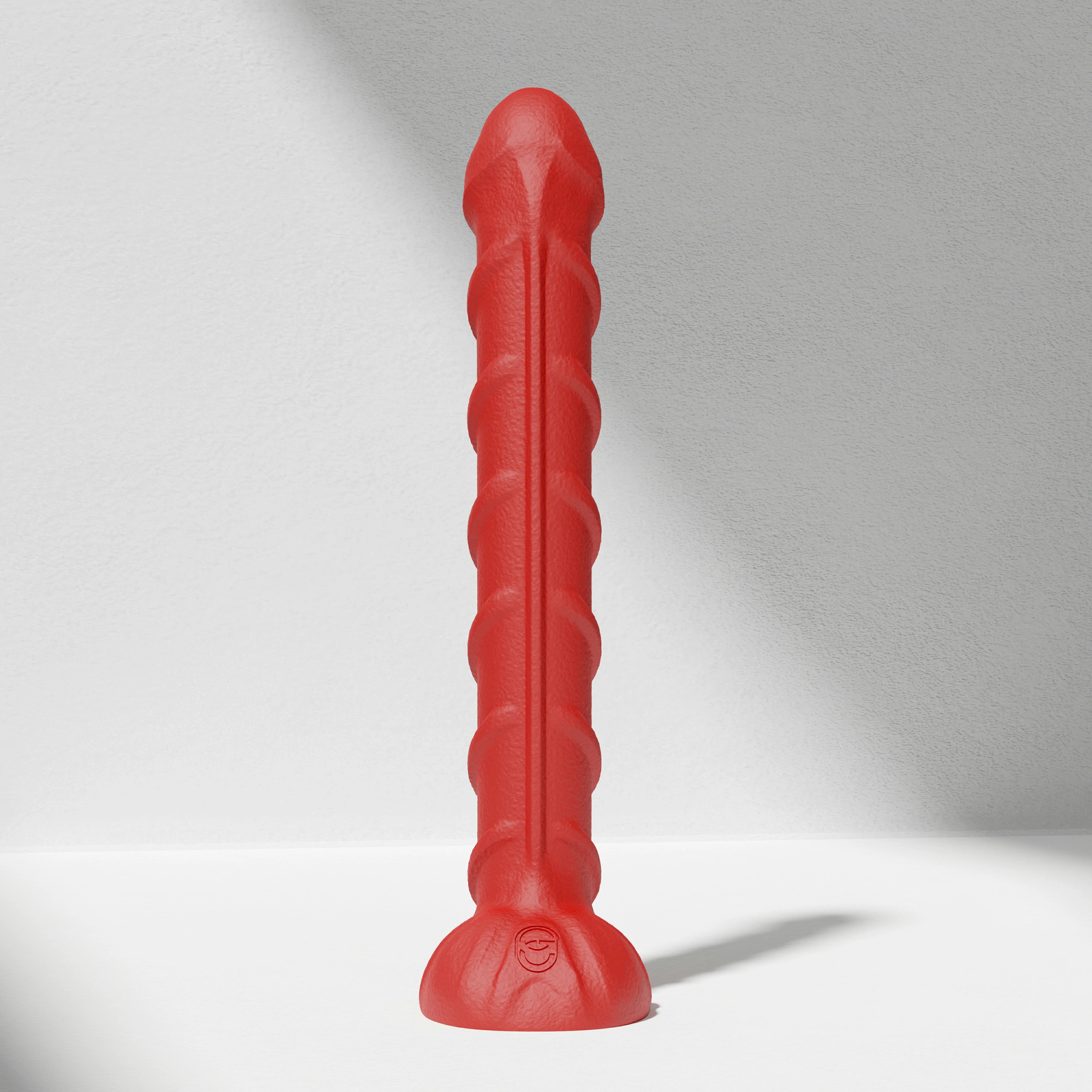 GreedyCluster REBAR DILDO curved steel-wand silicone dildo in Scarlett