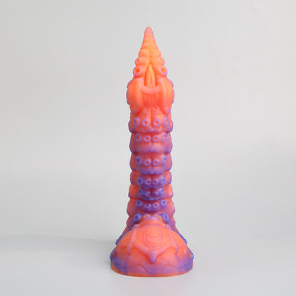 GreedyCluster STINGER biomechanical fantasy silicone dildo, blue and orange design