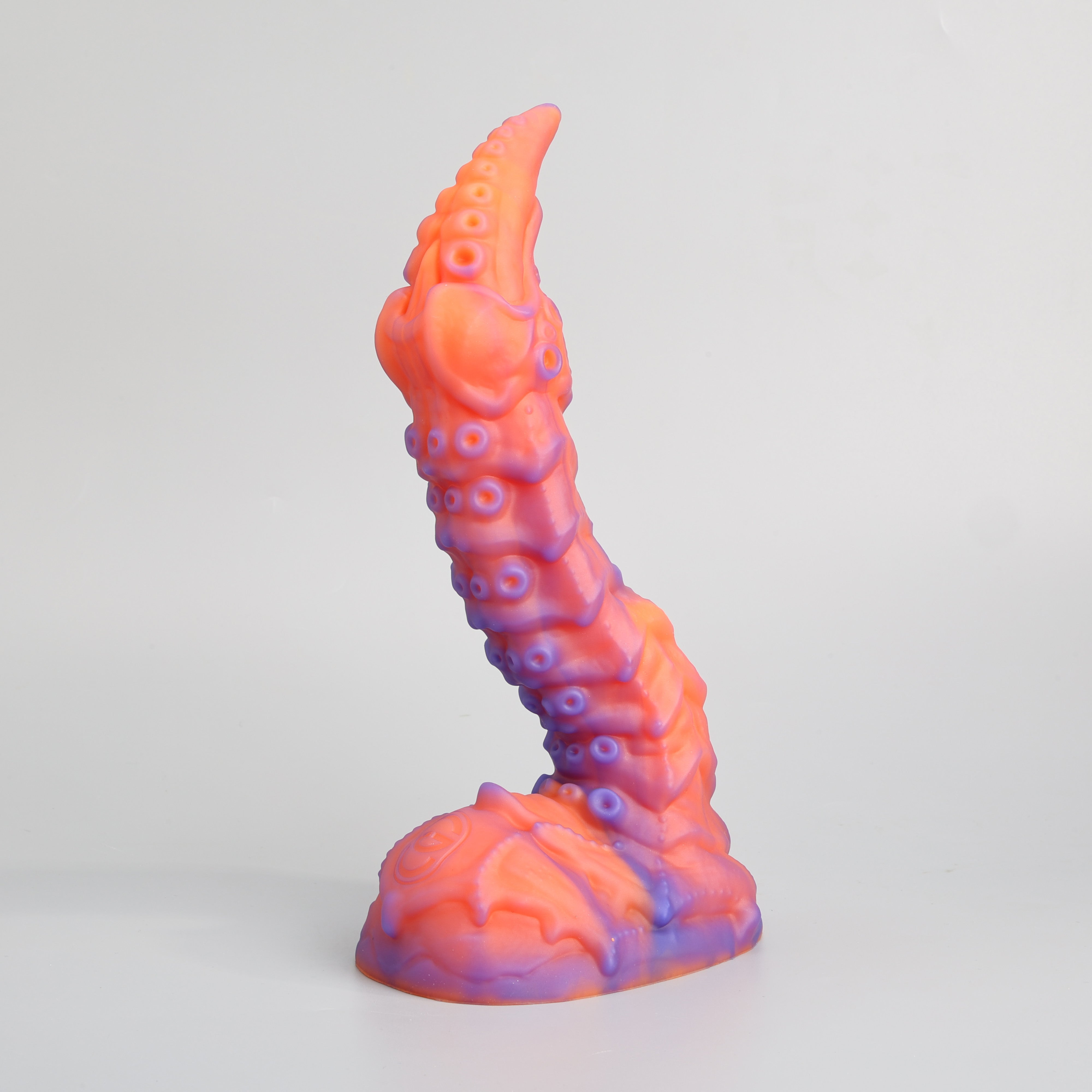 GreedyCluster STINGER biomechanical fantasy silicone dildo, blue and orange design