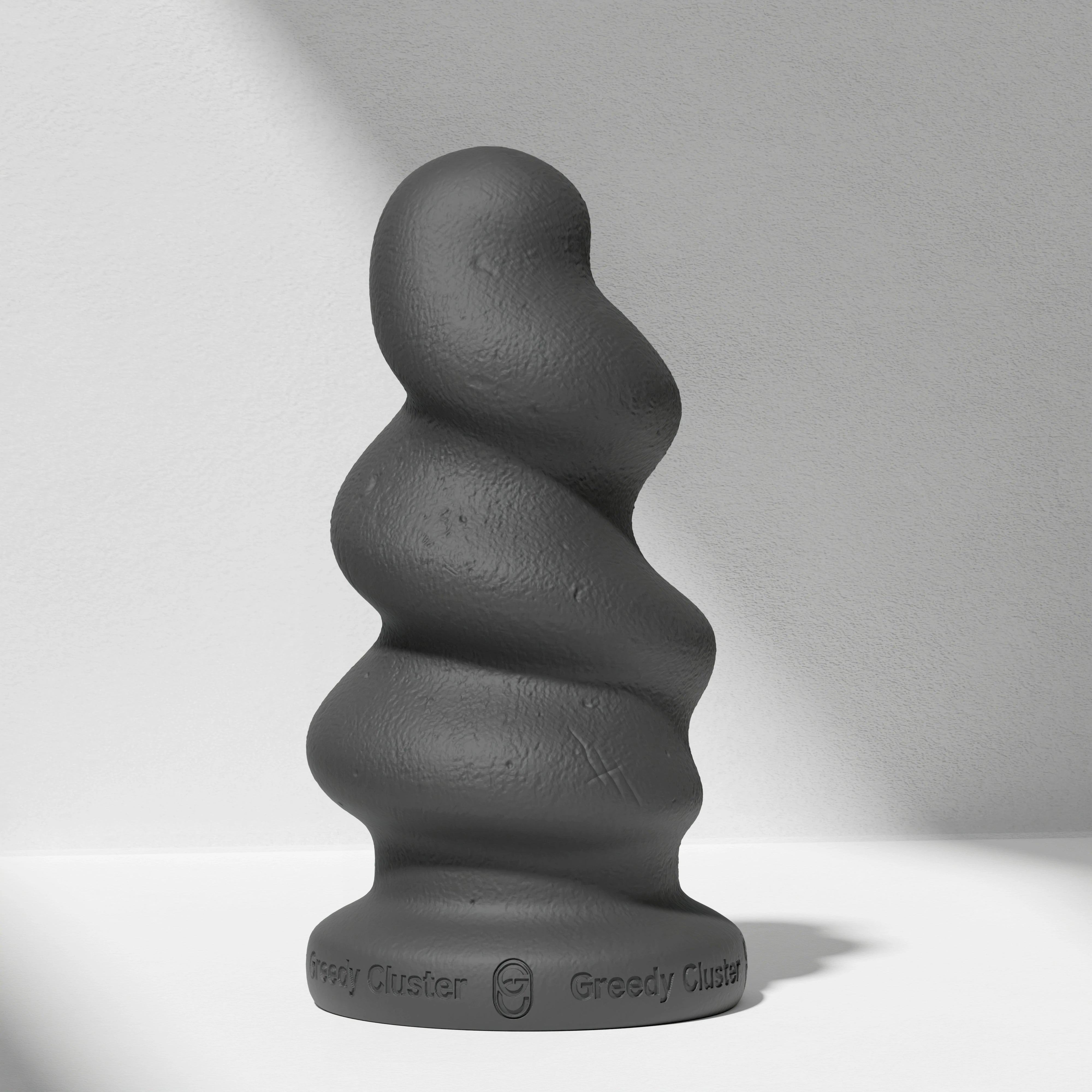 GreedyCluster TORNADO STOPPER spiral silicone butt plug in Charcoal, front view