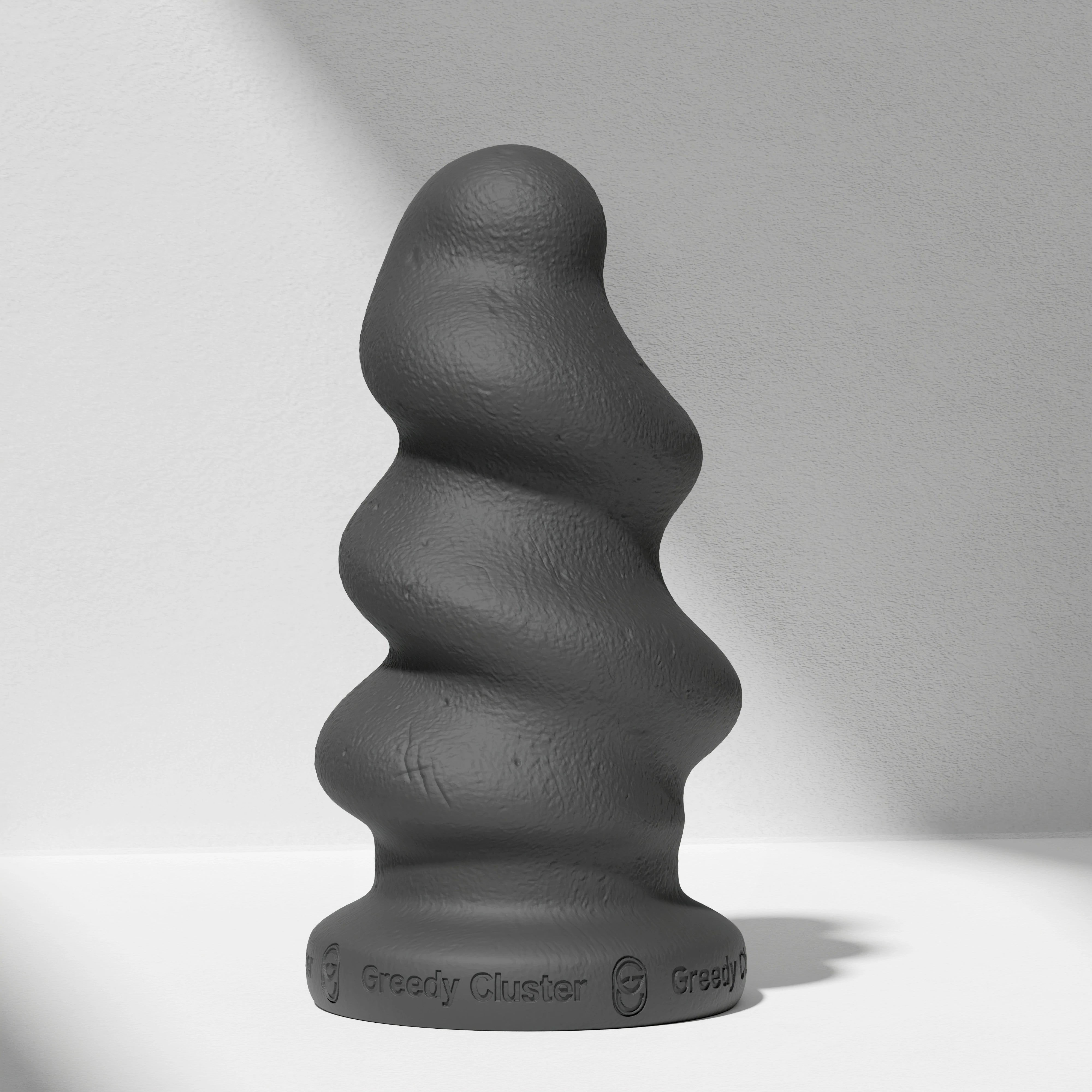 GreedyCluster TORNADO STOPPER spiral silicone butt plug in Charcoal, angled view