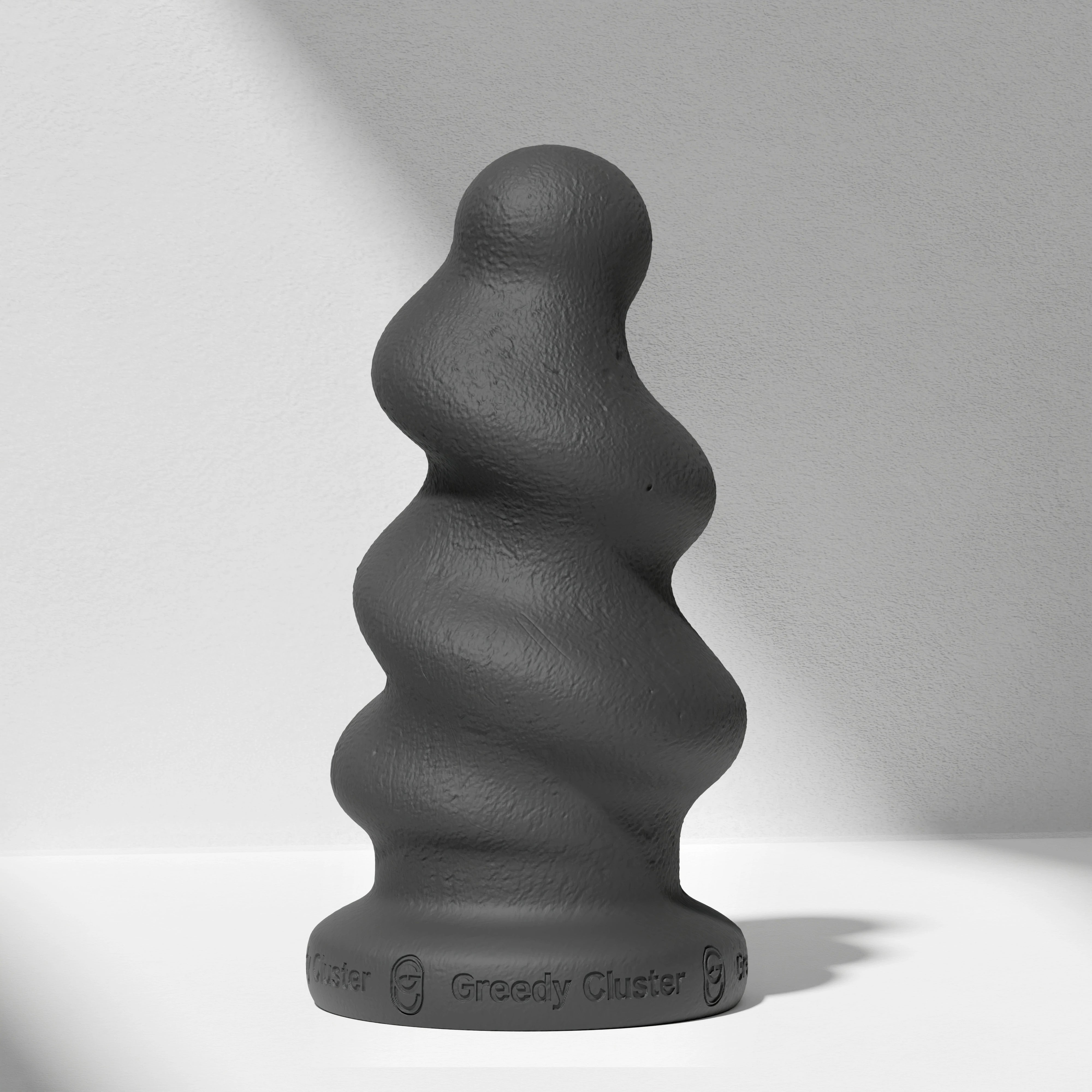 GreedyCluster TORNADO STOPPER spiral silicone butt plug in Charcoal with twisted texture