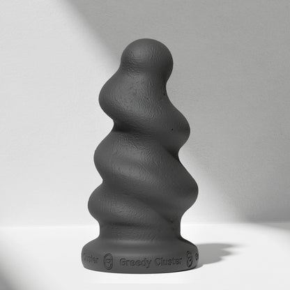 GreedyCluster TORNADO STOPPER spiral silicone butt plug in Charcoal with twisted texture