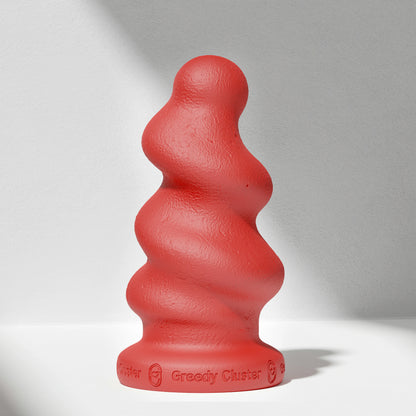 GreedyCluster TORNADO STOPPER spiral silicone butt plug in Scarlett with twisted texture