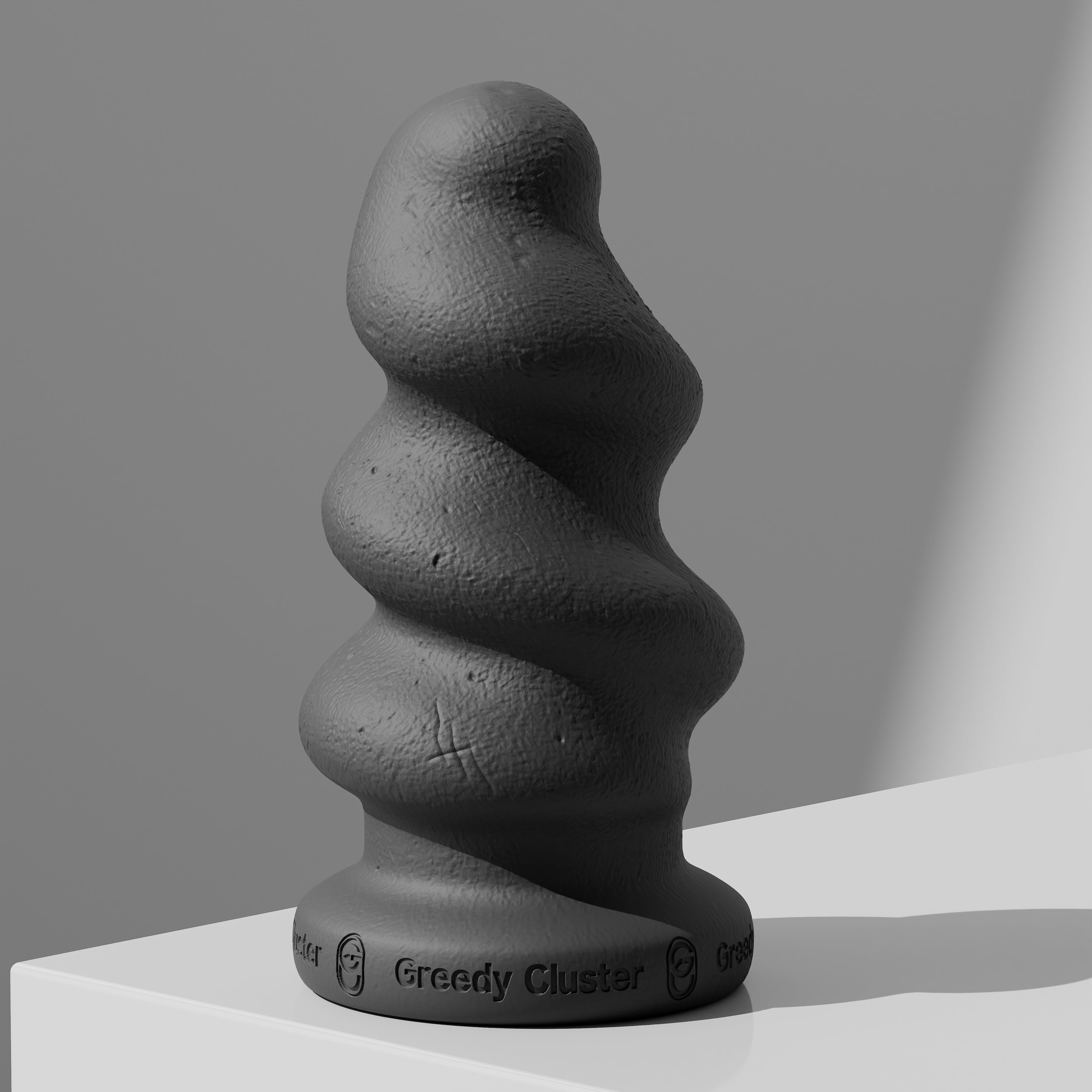 GreedyCluster TORNADO STOPPER spiral platinum silicone butt plug with twisted texture