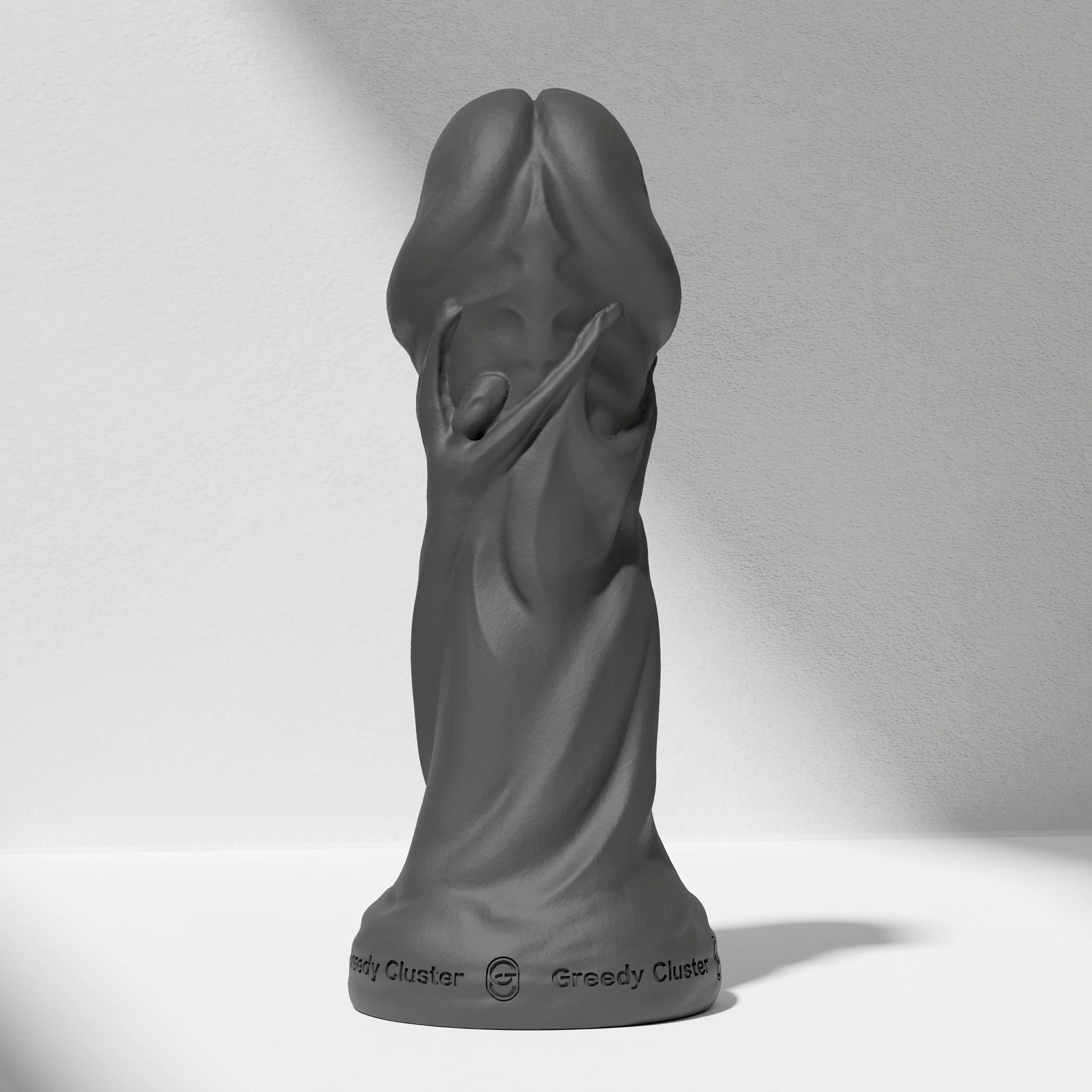 GreedyCluster TROPHY DILDO fantasy silicone dildo, Charcoal black sculpted design
