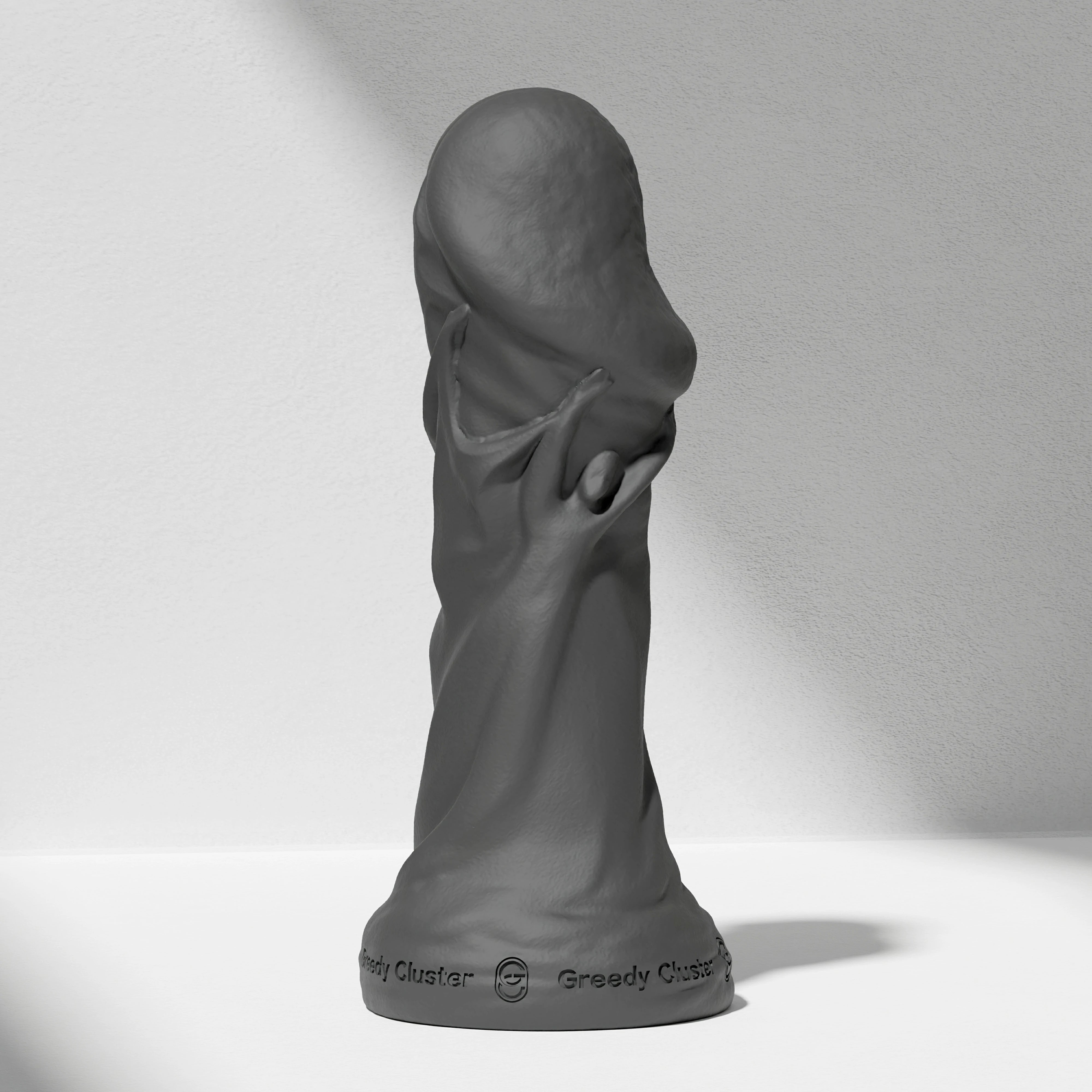 GreedyCluster TROPHY DILDO fantasy silicone dildo, Charcoal black sculpted design