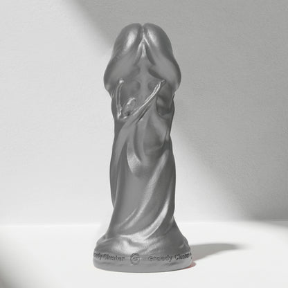 GreedyCluster TROPHY DILDO fantasy silicone dildo, metallic silver sculpted design