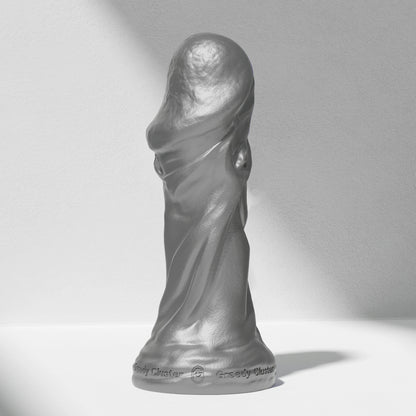 GreedyCluster TROPHY DILDO fantasy silicone dildo, metallic silver sculpted design