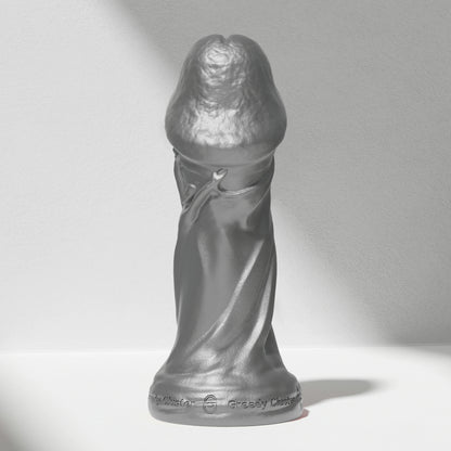 GreedyCluster TROPHY DILDO fantasy silicone dildo, metallic silver sculpted design